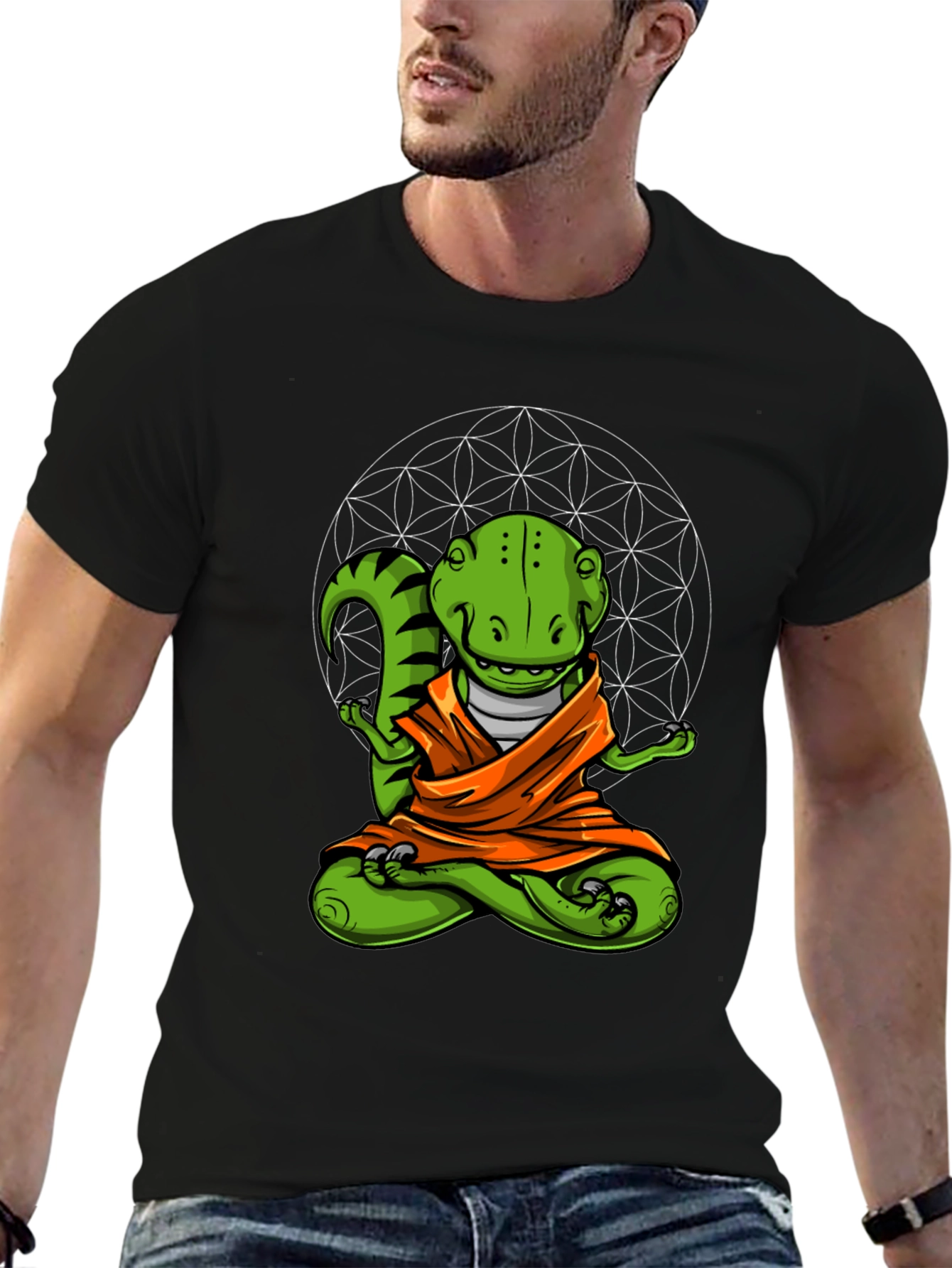 Black Zen Dino T-Shirt - Meditating Reptile Tee view 6