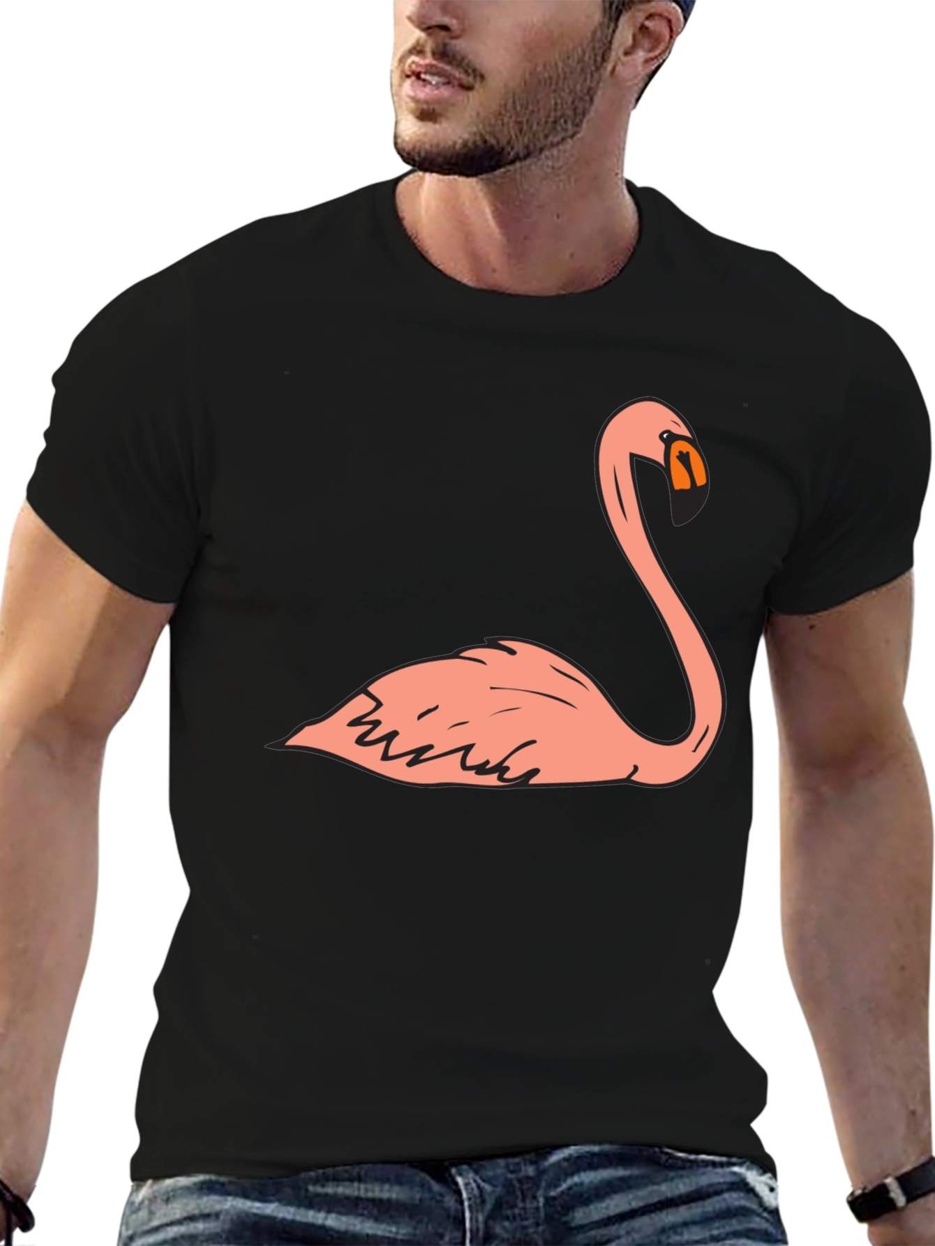 Black Flamingo Graphic Tee - Casual Black T-Shirt view 6