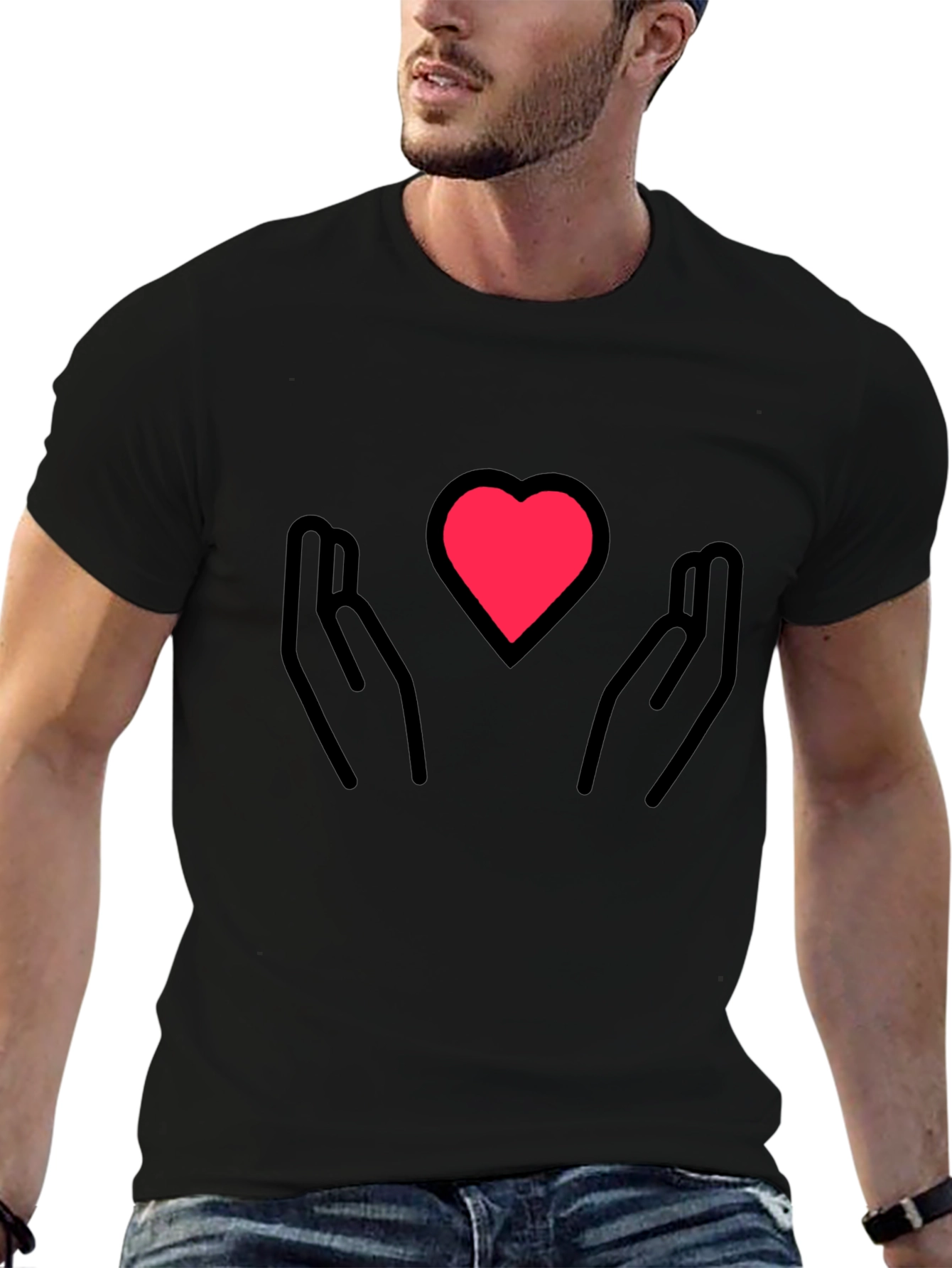 Black Heart in Hands Graphic Tee - Black Cotton Blend view 6