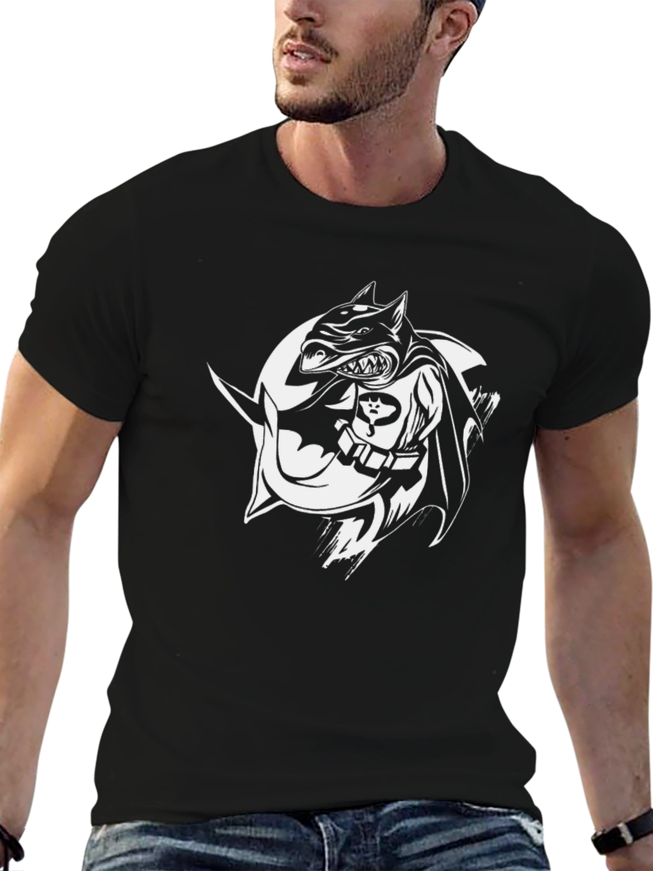 Black Black Shark-Batman Graphic T-Shirt view 6