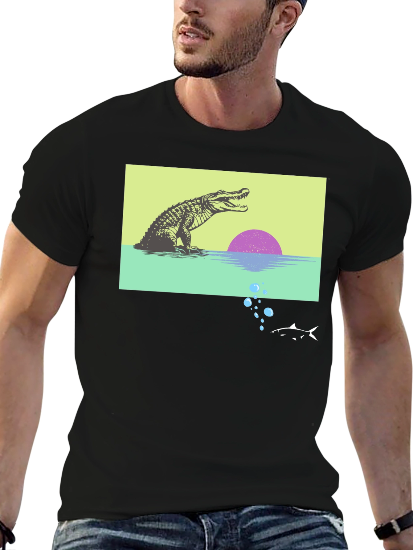 Black Retro Gator Sunset Graphic Tee view 6