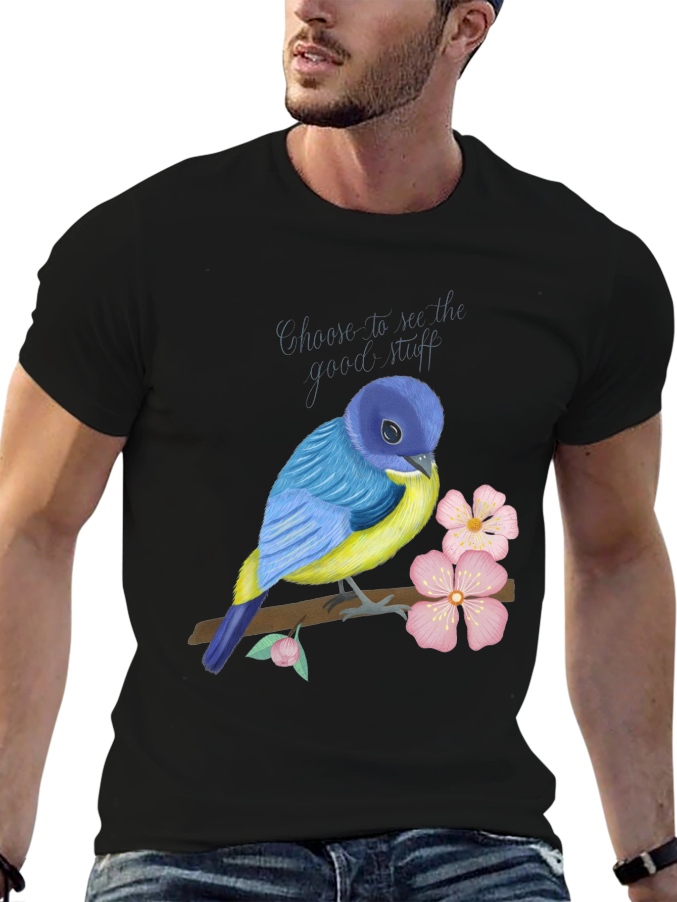 Black Blue Bird Graphic T-Shirt - Choose to See the Good view 6