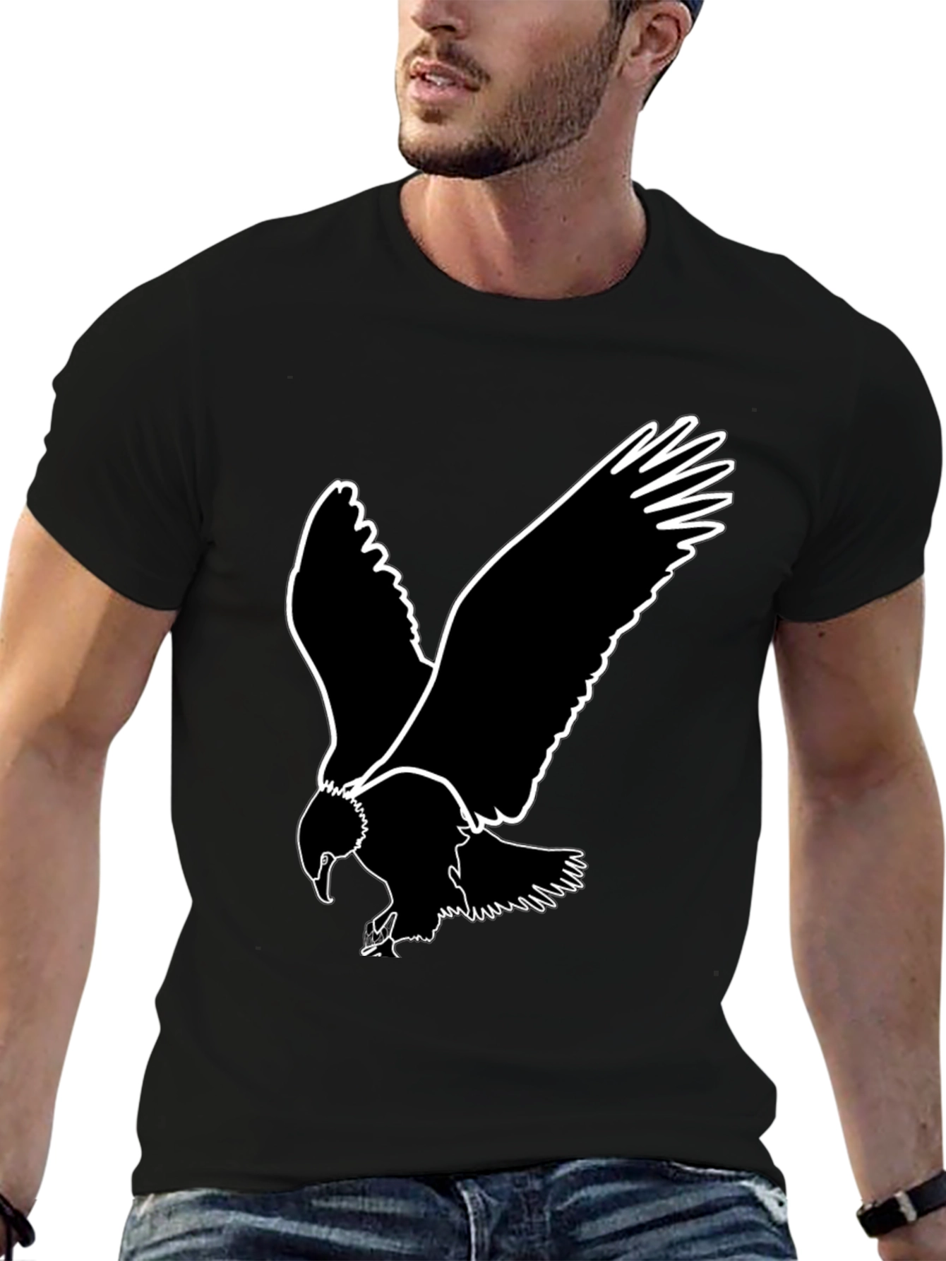 Black Bold Eagle Graphic Tee - Black Cotton T-Shirt view 6