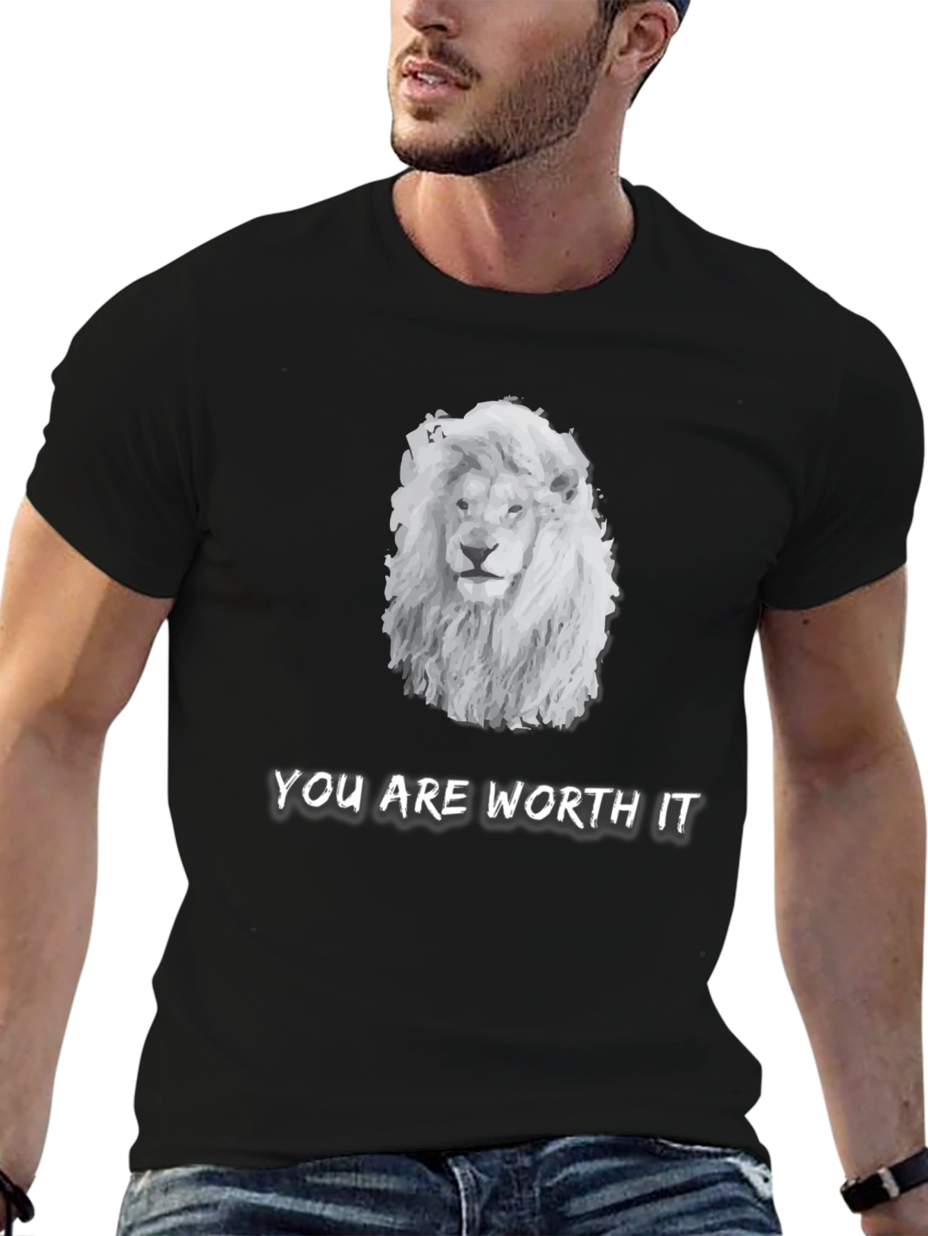 Black Lion Graphic Tee - "You Are Worth It" Unisex T-Shirt view 6