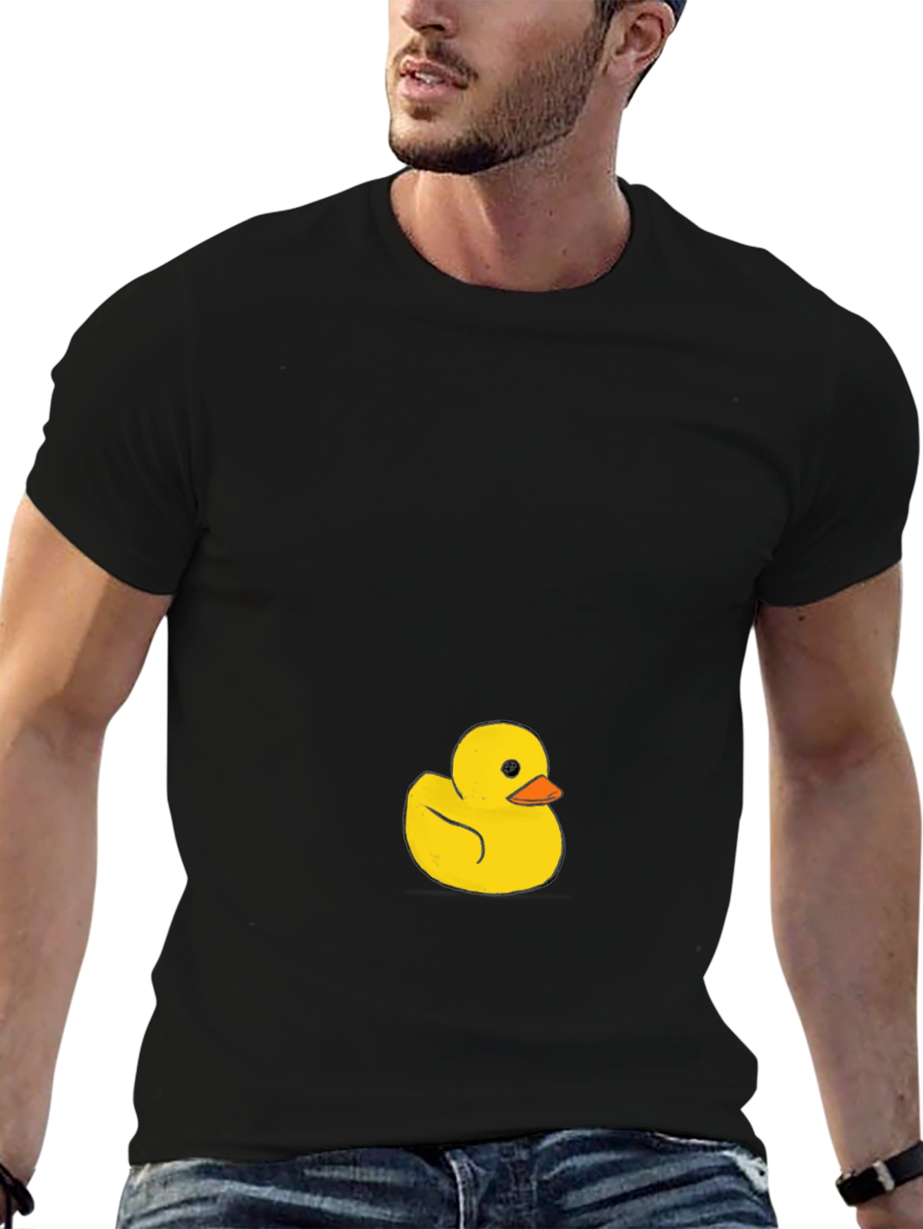 Black Men's Black T-Shirt with Cute Rubber Duck Graphic view 6