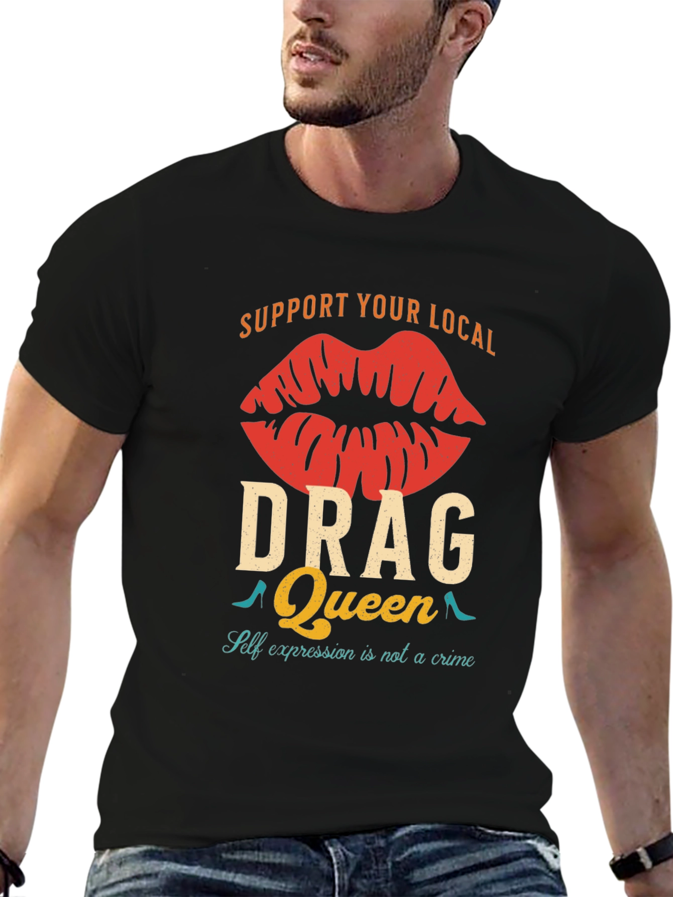Black Support Your Local Drag Queen T-Shirt view 6