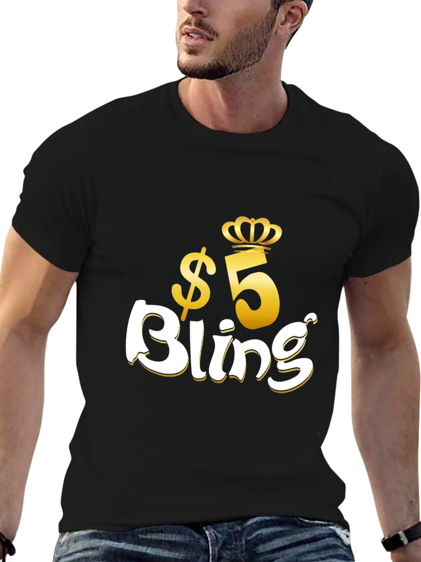 Black $5 Bling Graphic T-Shirt - Stylish Crown Design view 6