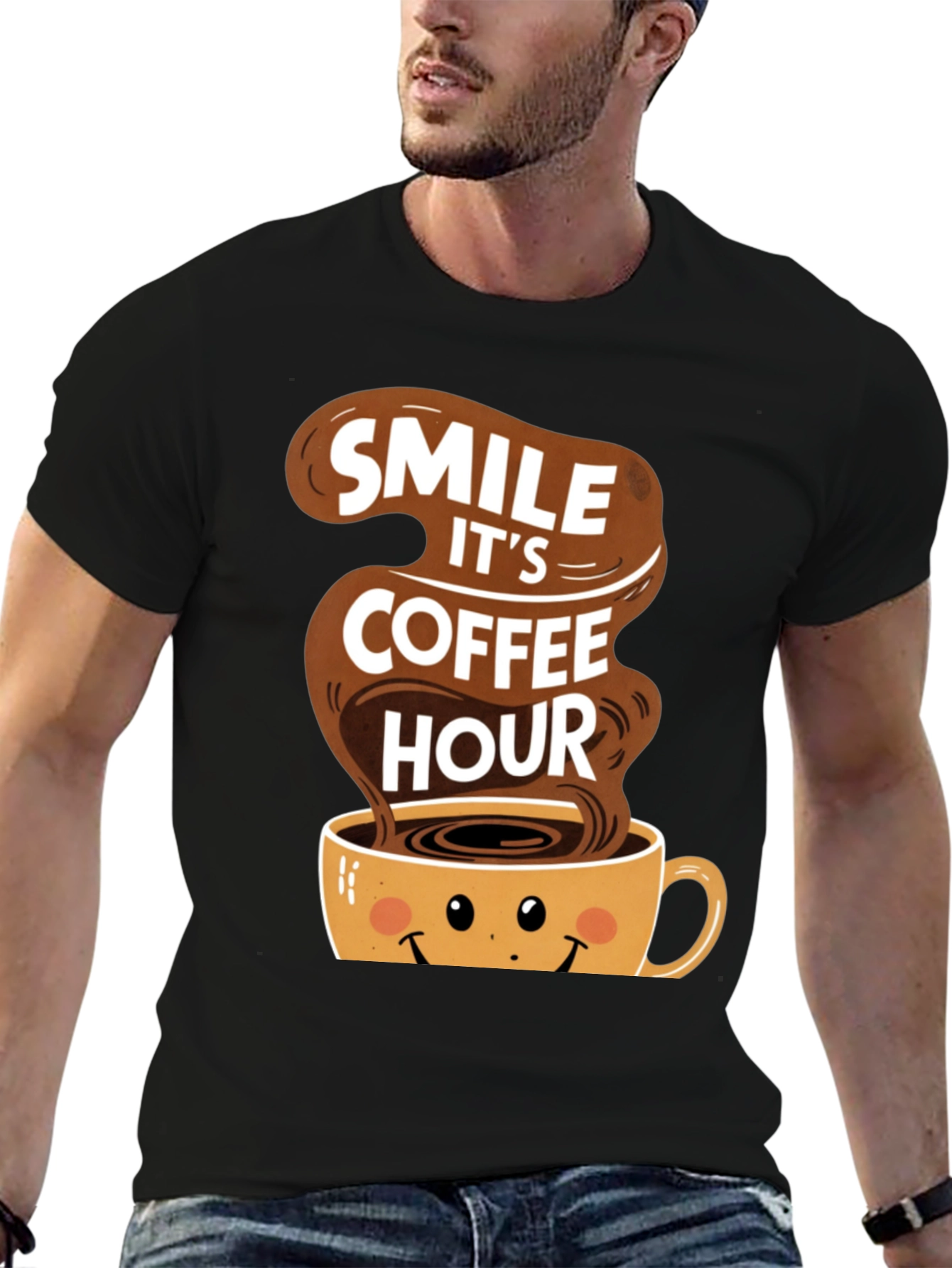 Black Smile It's Coffee Hour Black T-Shirt view 6