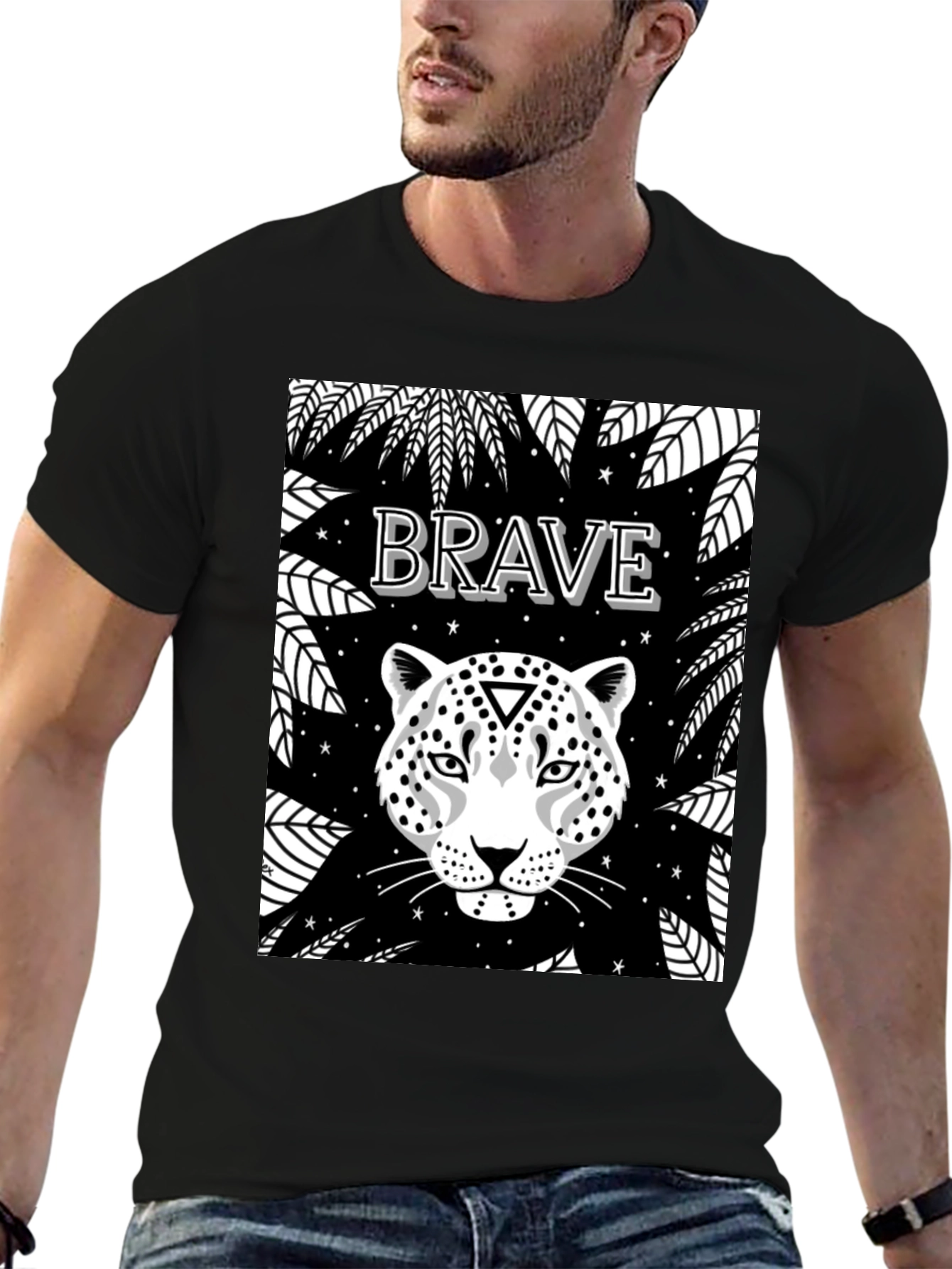 Black Brave Leopard Graphic Tee - Black Crew Neck view 6
