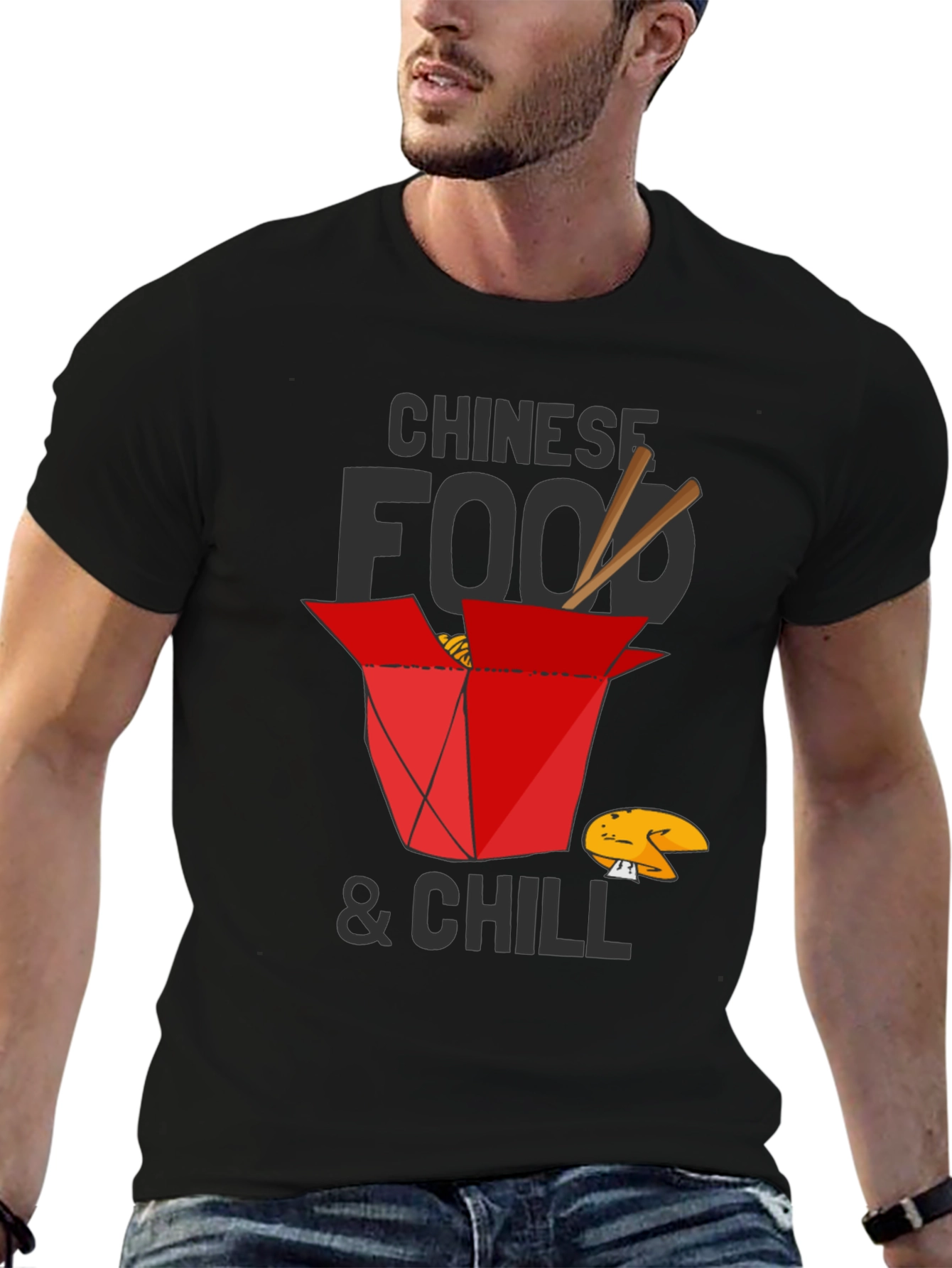 Black Chinese Food and Chill Graphic T-Shirt view 6