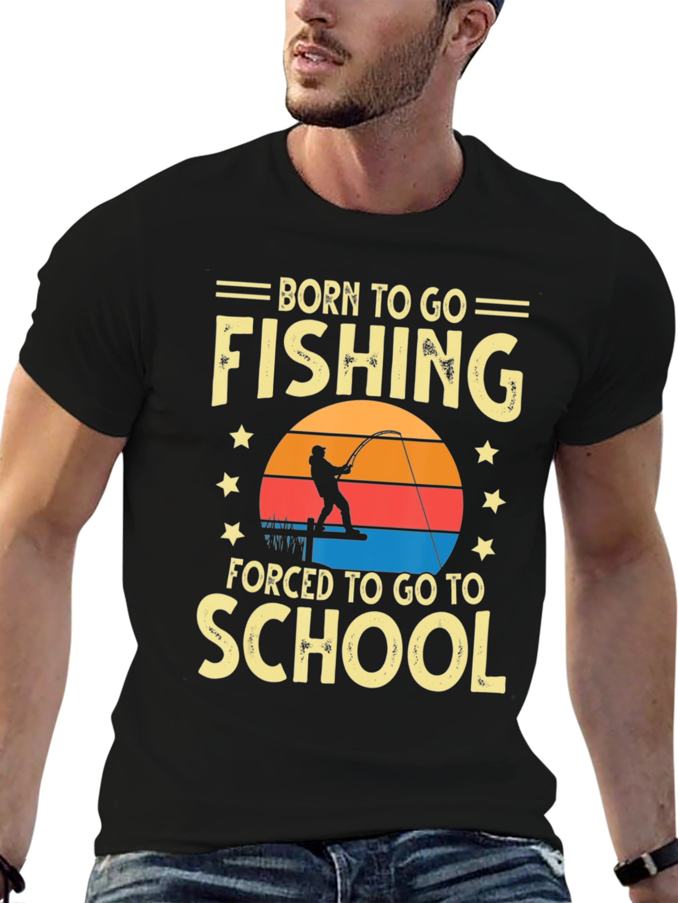Black Born To Go Fishing T-Shirt view 6