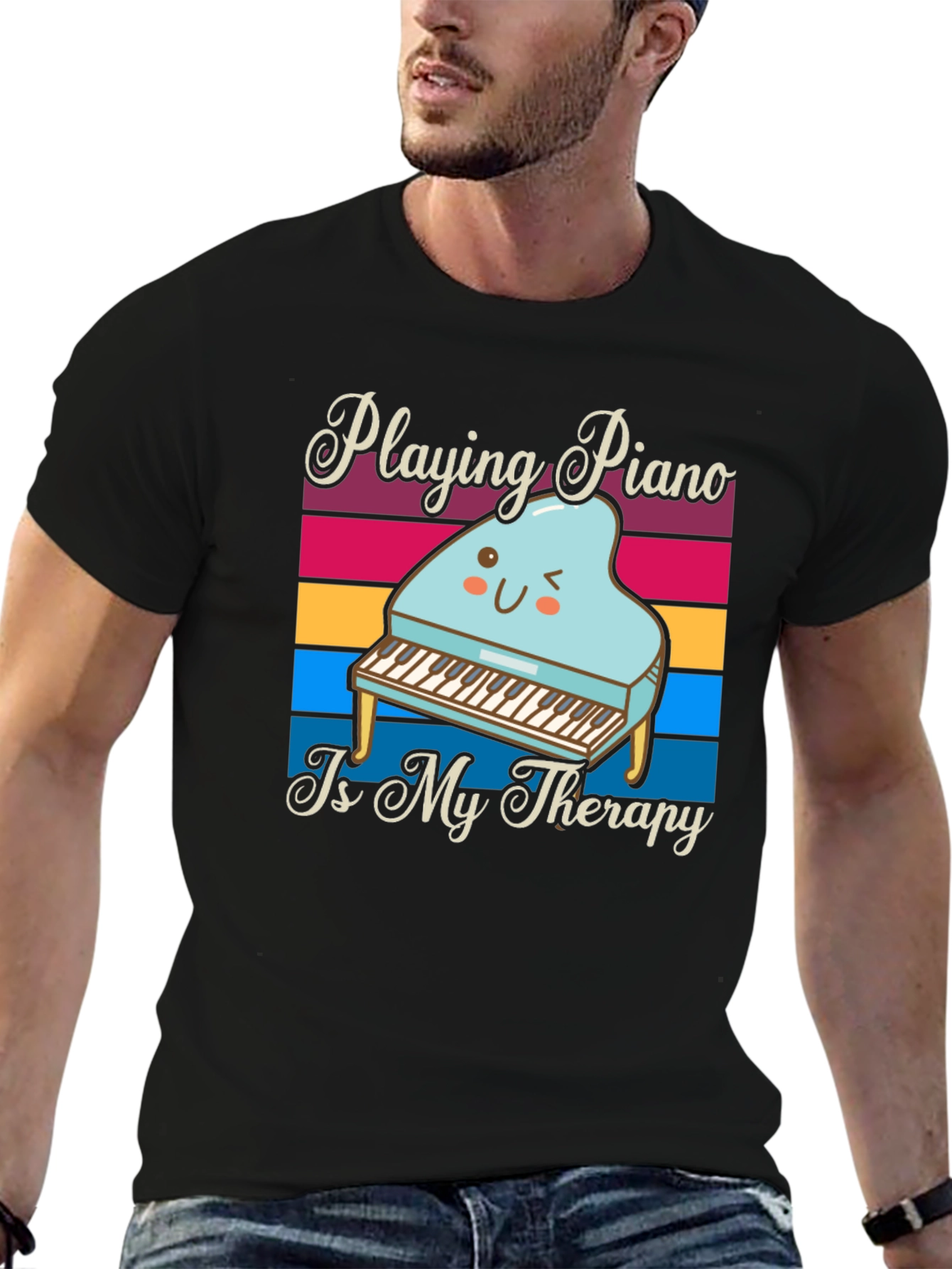 Black Playing Piano is My Therapy T-Shirt view 6