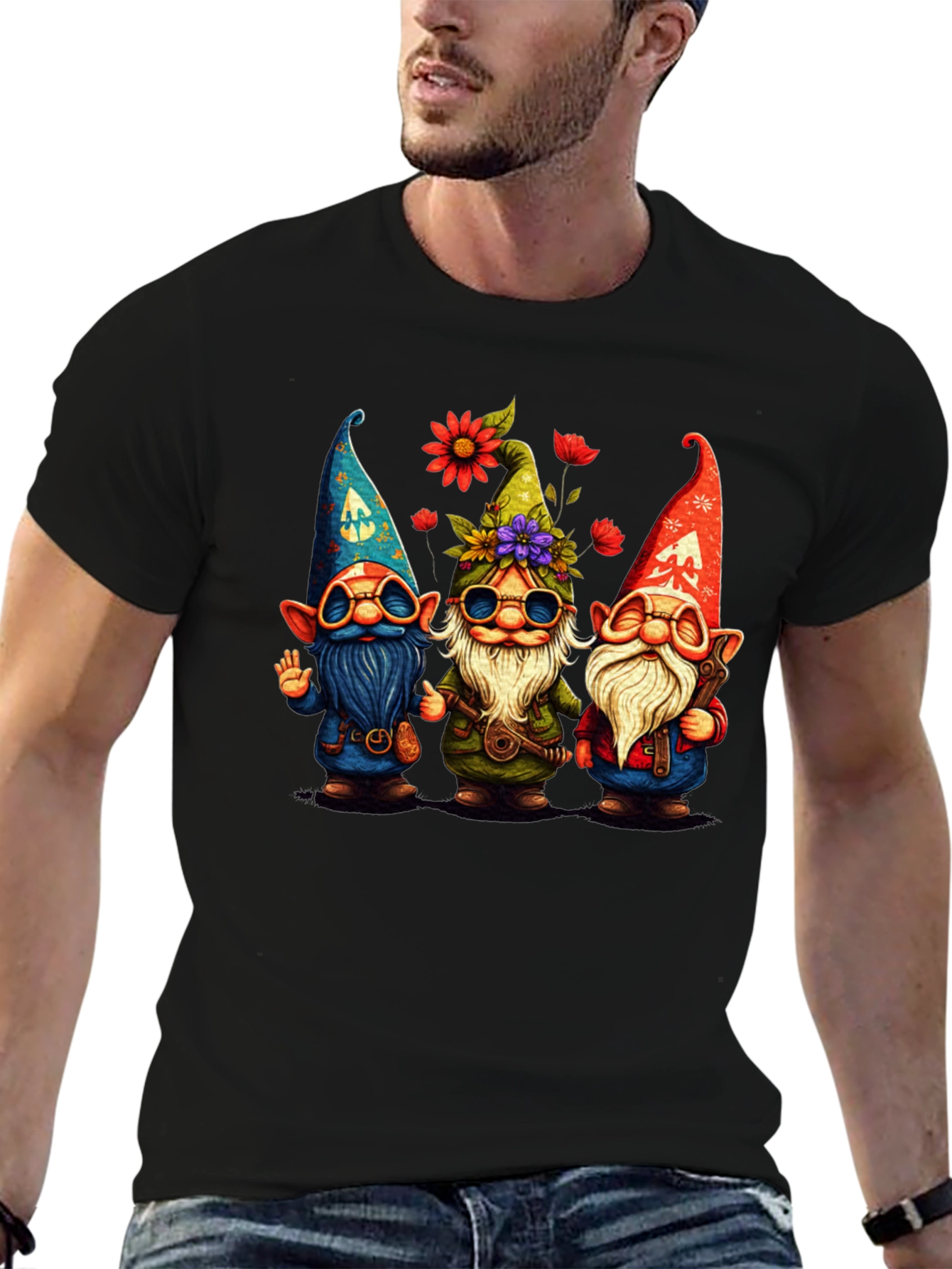 Black Hippie Gnome Graphic Tee view 6