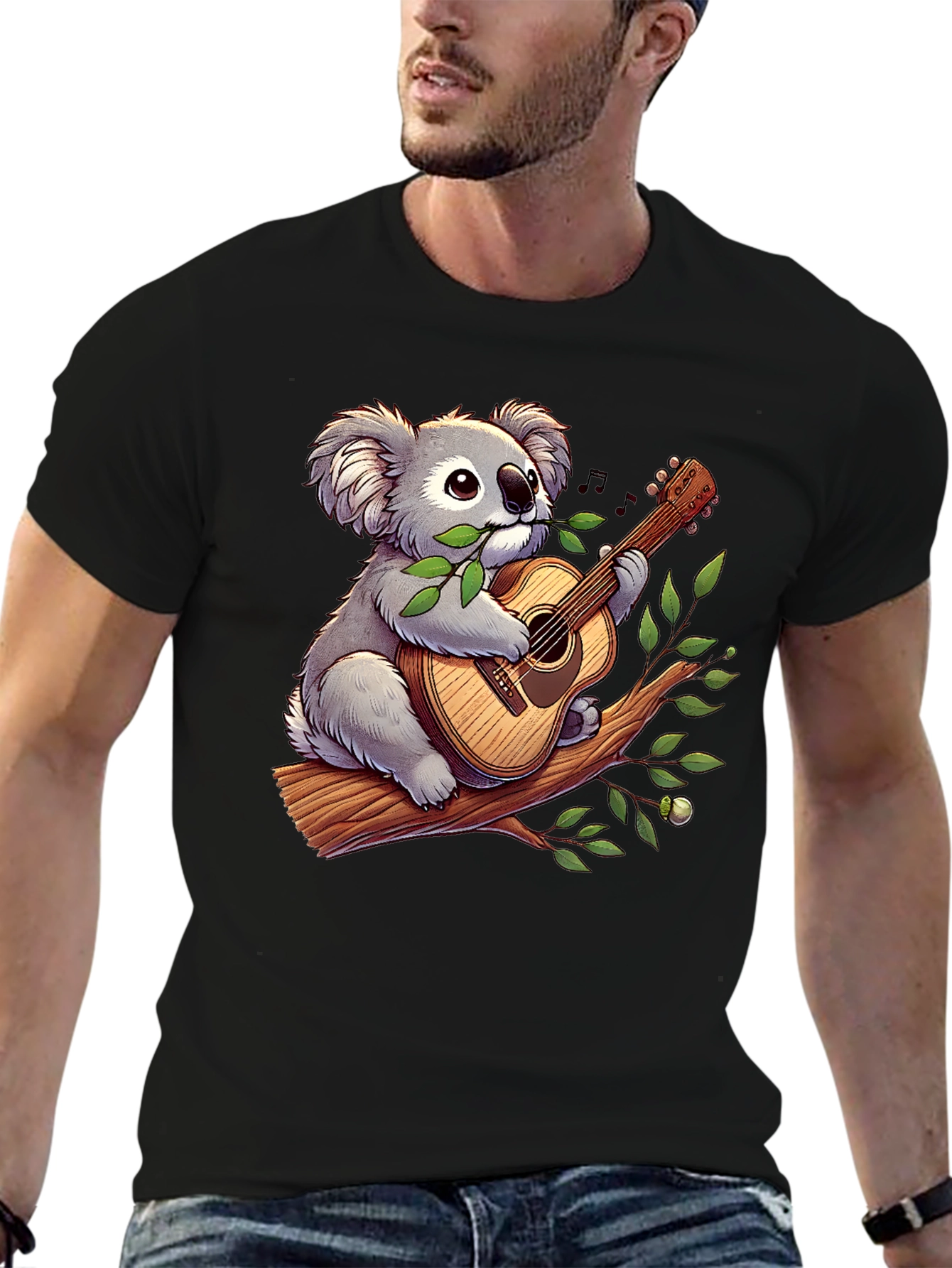 Black Koala Guitar Player Graphic T-Shirt view 6