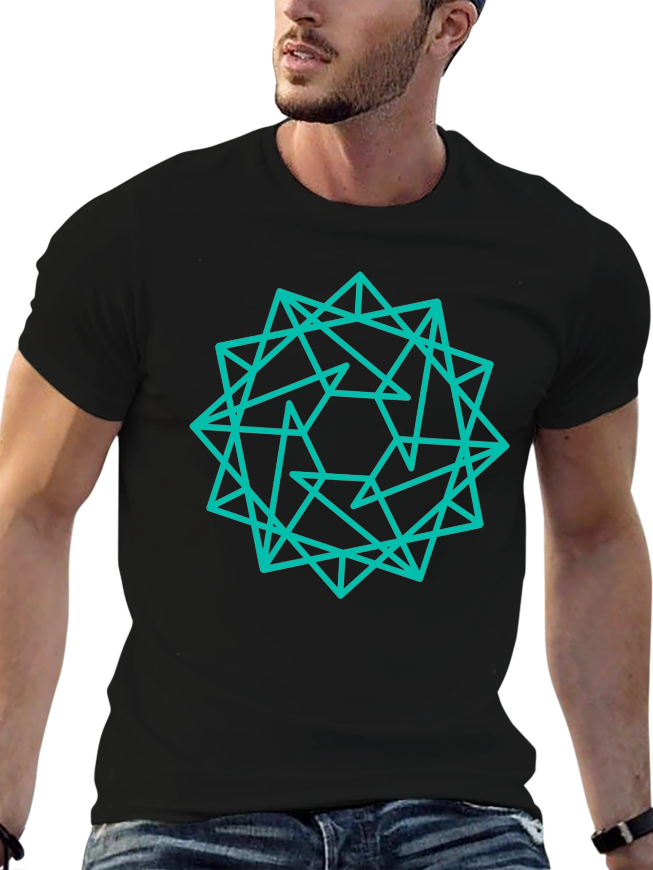 Black Geometric Graphic Tee - Modern Design view 6