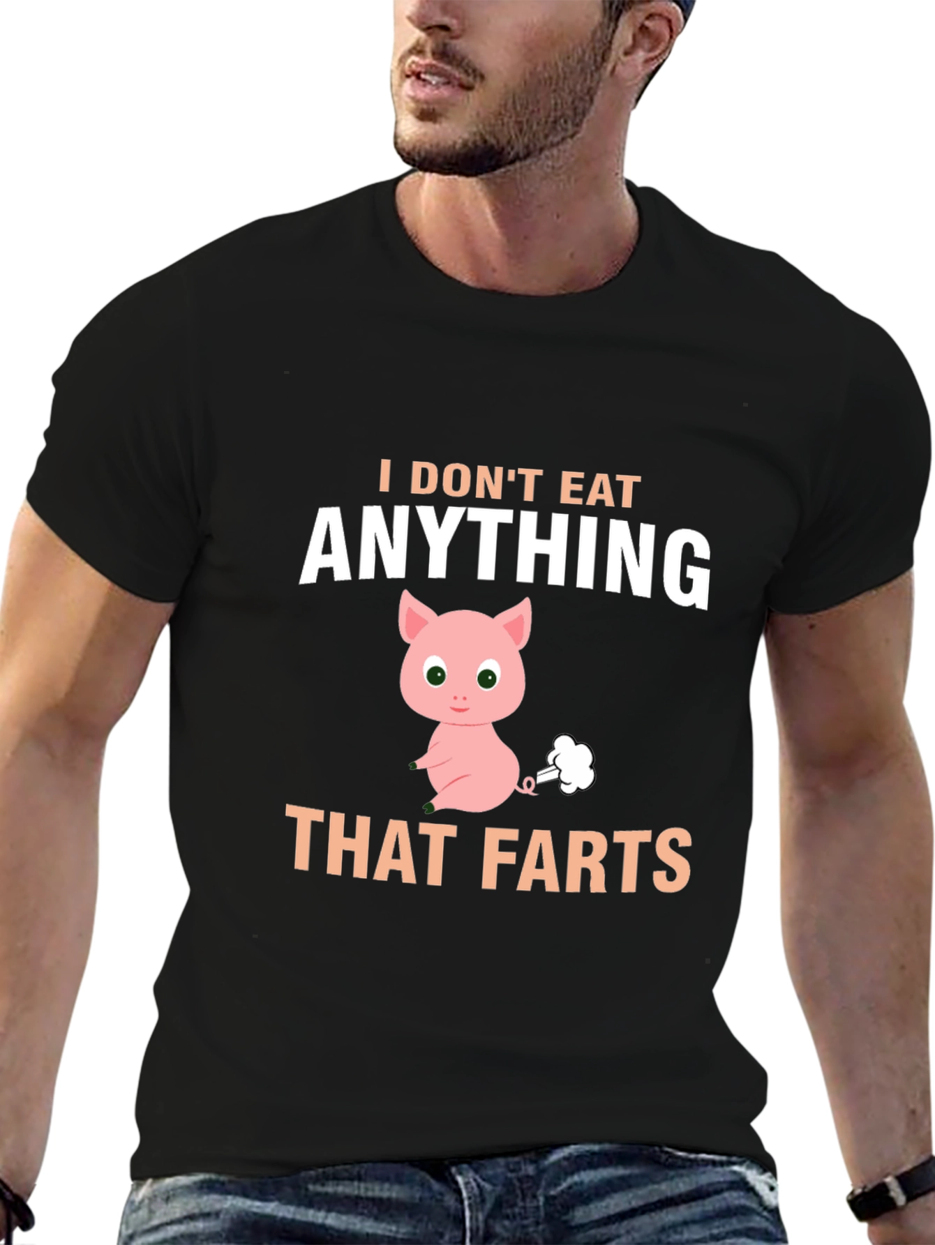 Black Funny Vegan T-Shirt - I Don't Eat Anything That Farts view 6