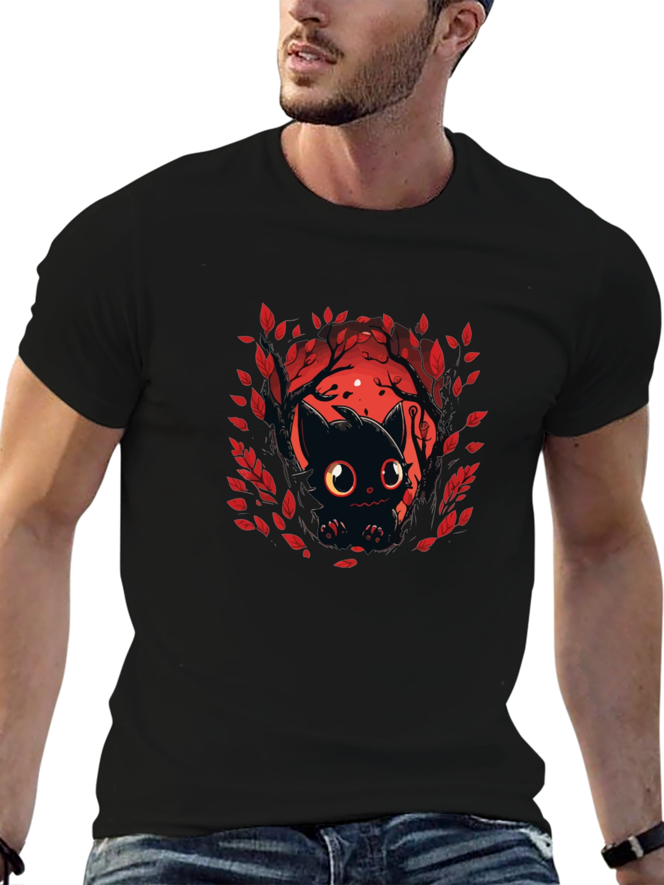 Black Cute Black Cat T-Shirt - Halloween Design view 6