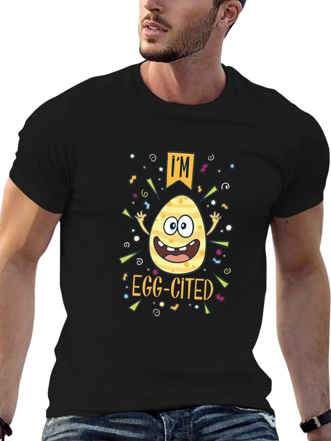 Camiseta Negra "Egg-cited" Pascua