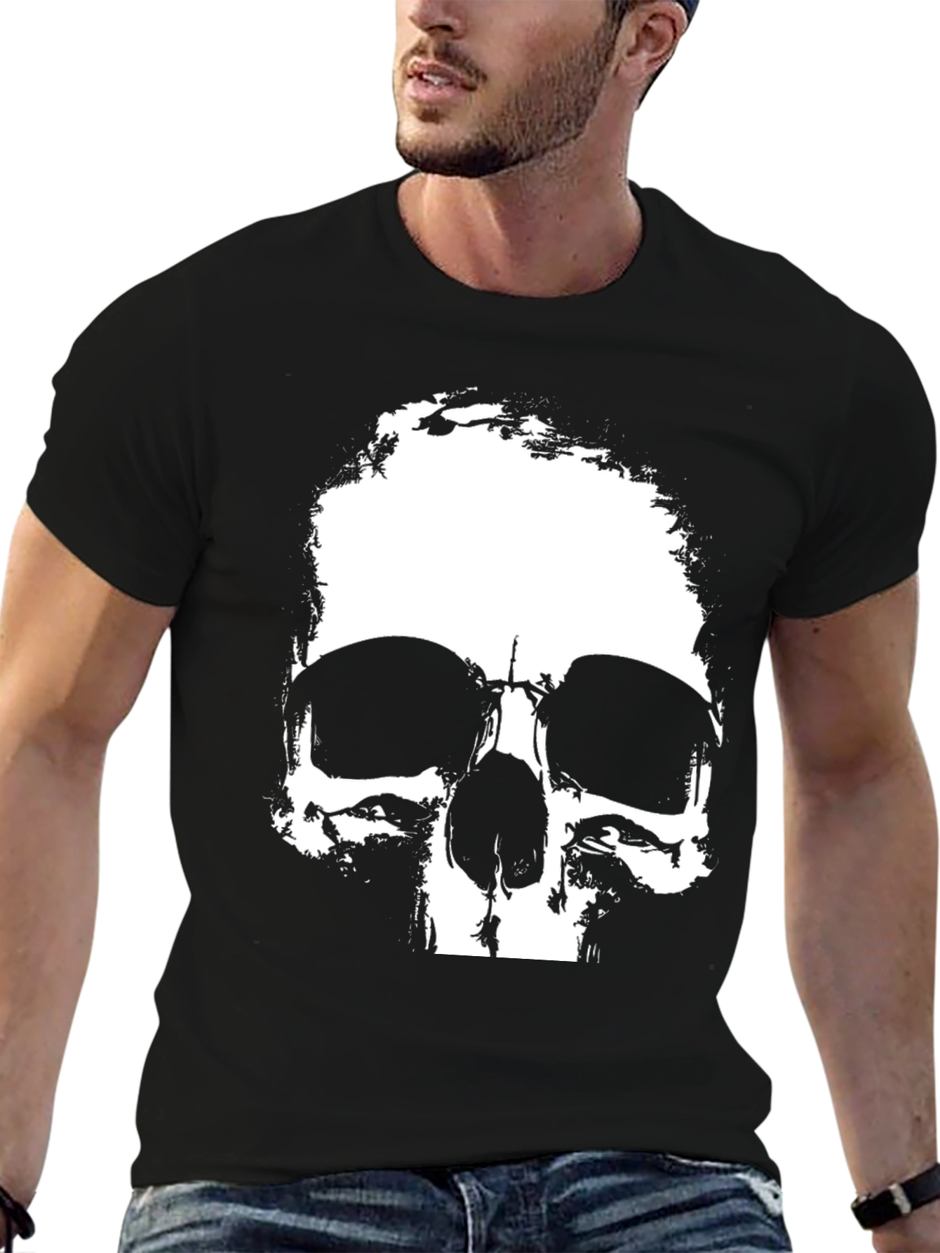 Black Skull Graphic Print Black T-Shirt view 6