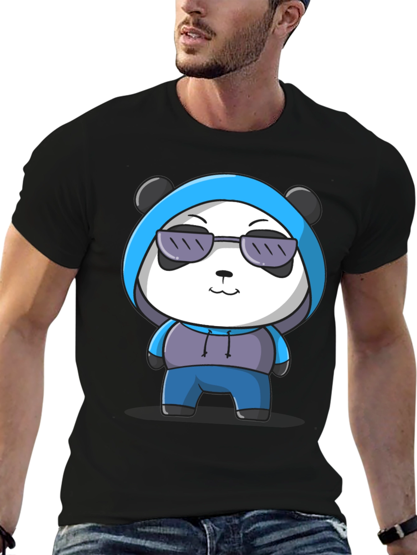 Black Cool Panda Graphic Tee - Casual Black T-Shirt view 6