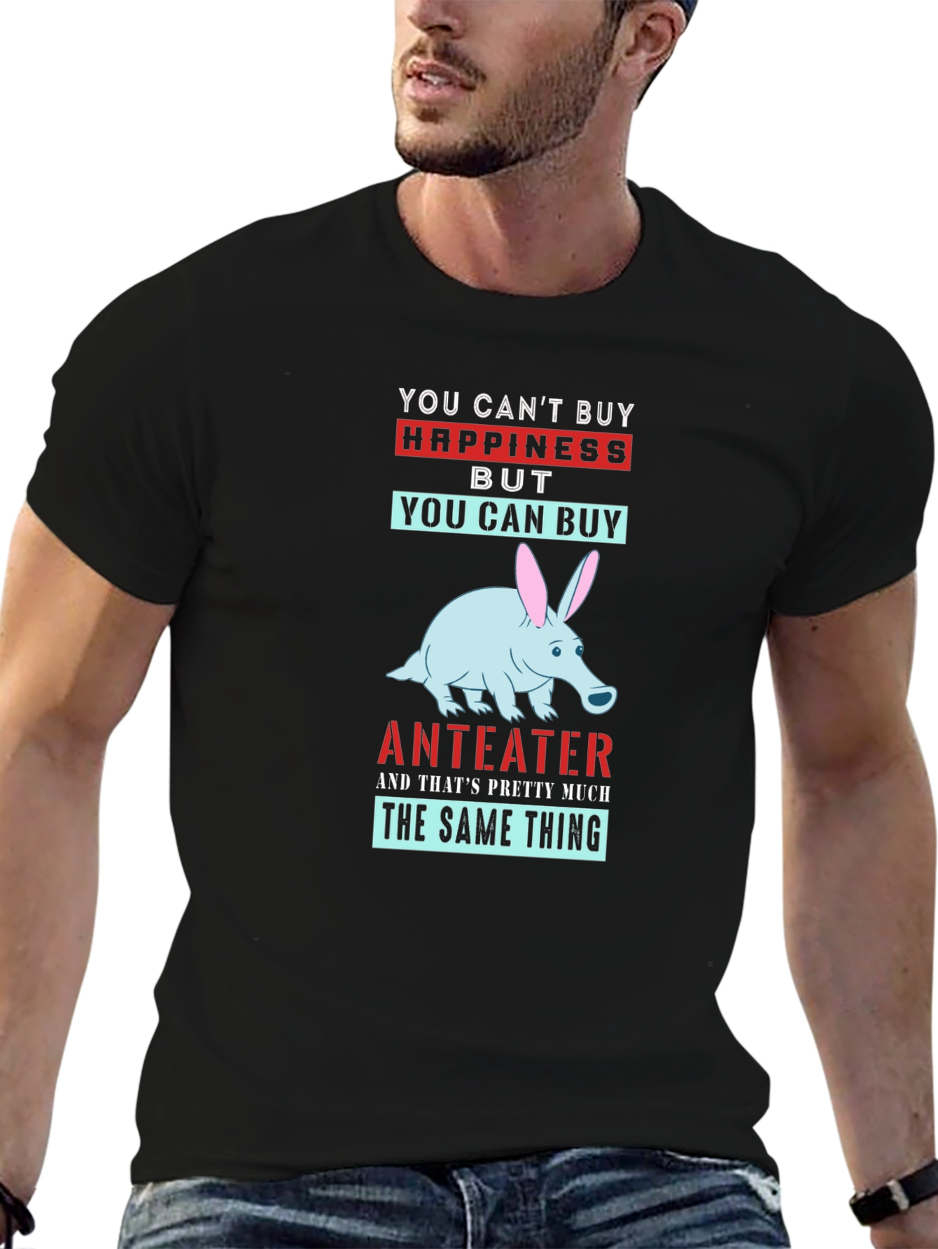 Black Anteater Happiness T-Shirt - Novelty Graphic Tee view 6