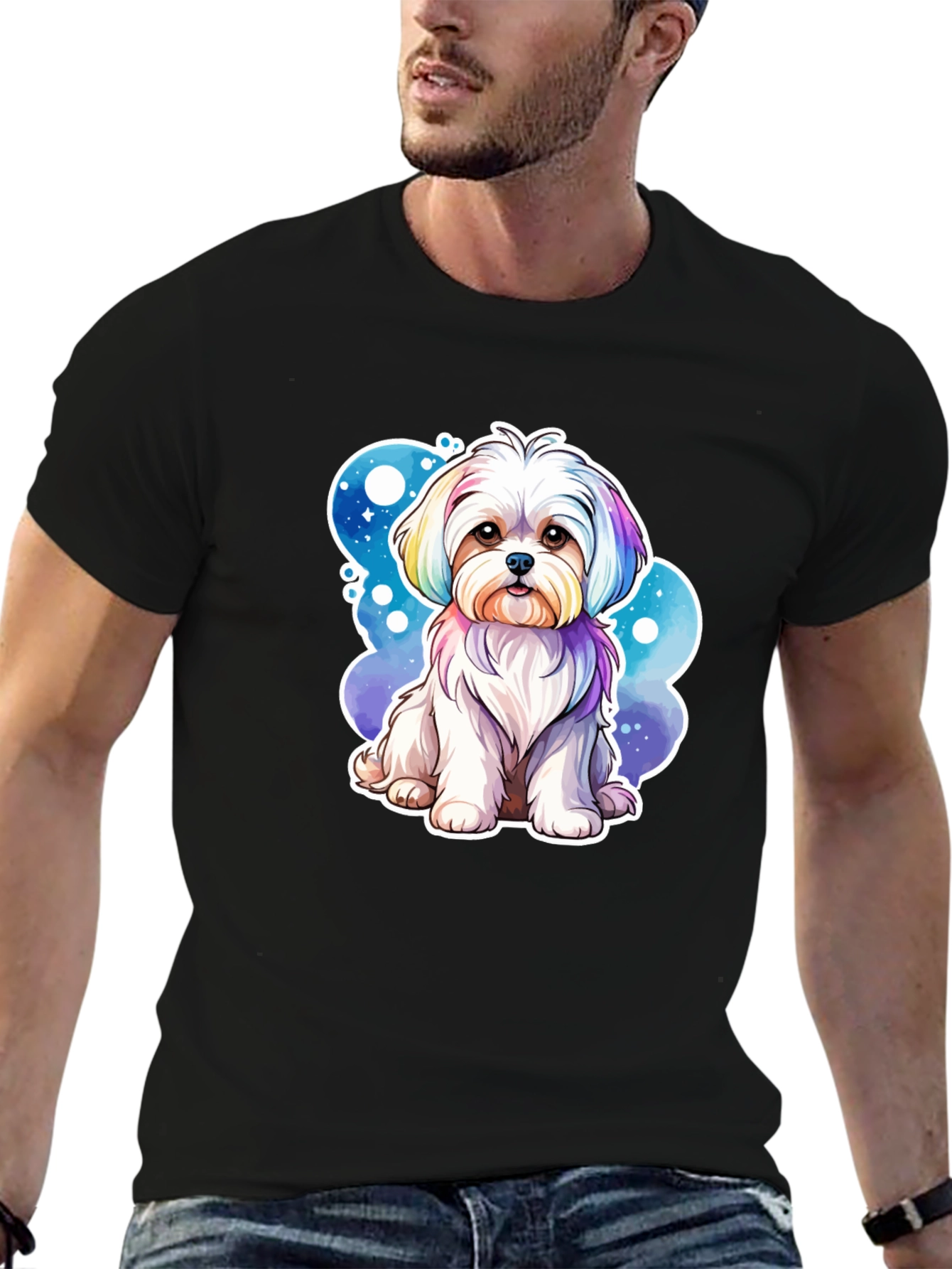 Black Rainbow Maltese Dog Graphic Tee view 6