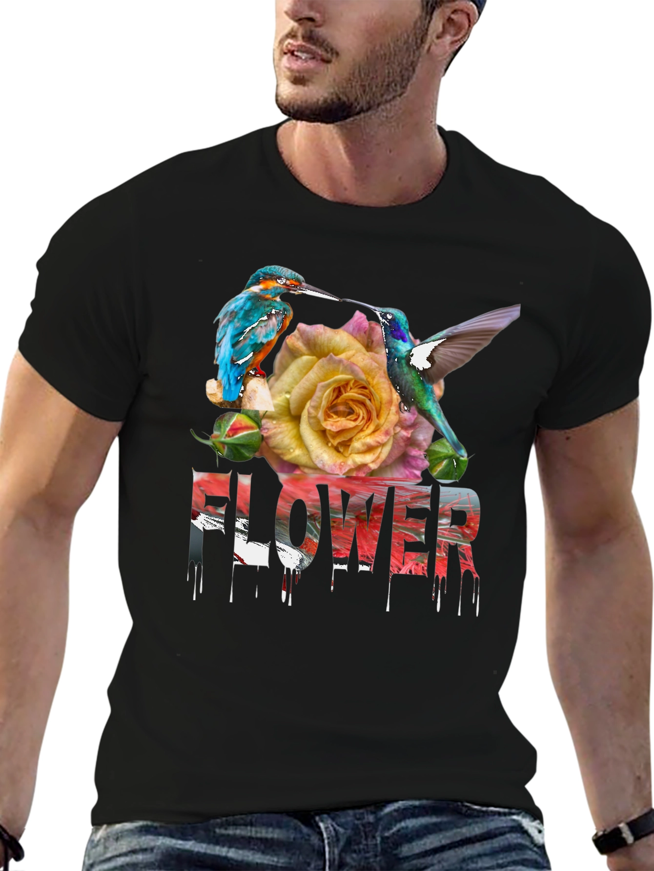 Black Floral Bird T-Shirt view 6