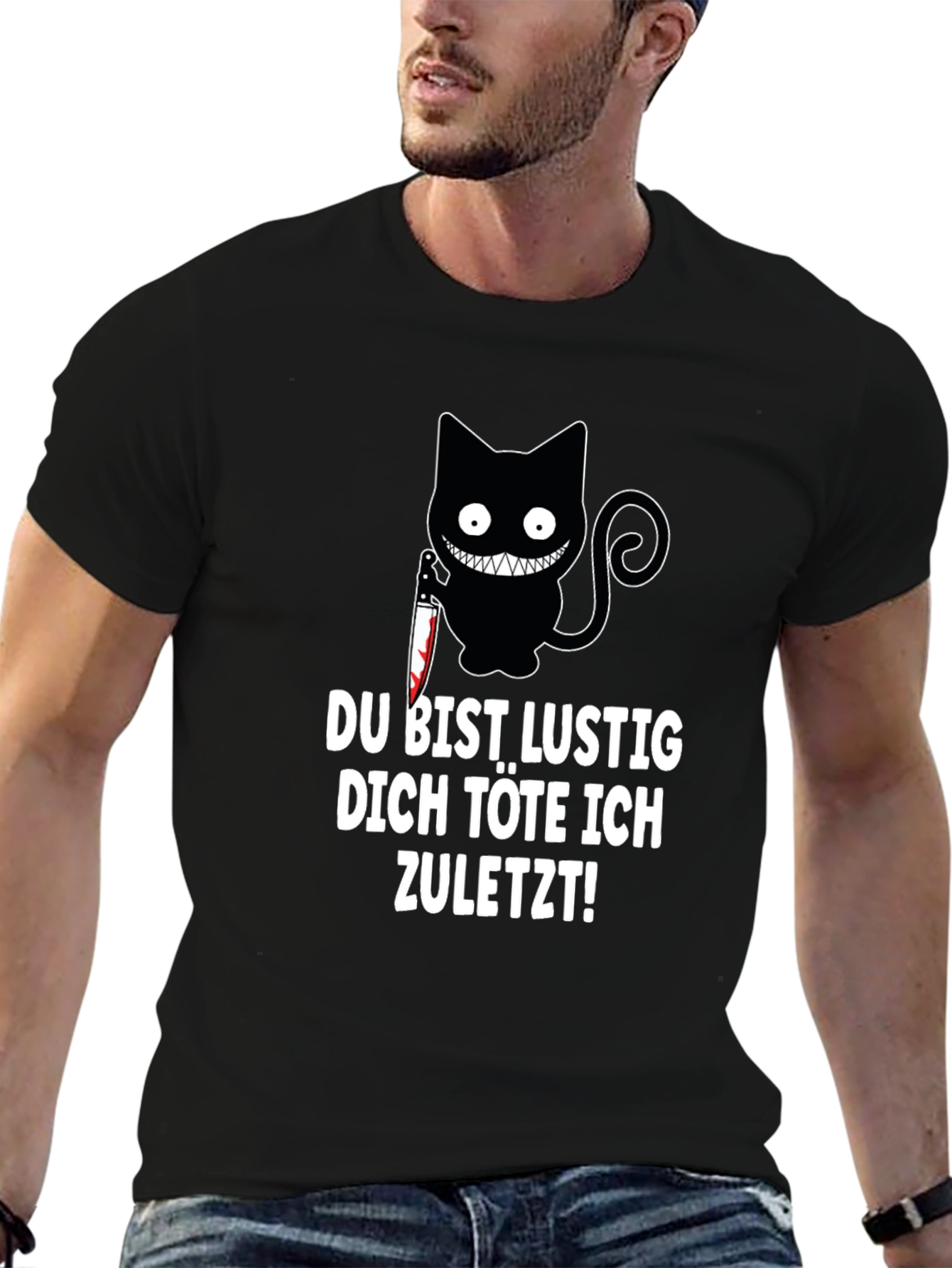 Black Creepy Cat Knife T-Shirt: Du Bist Lustig... view 6