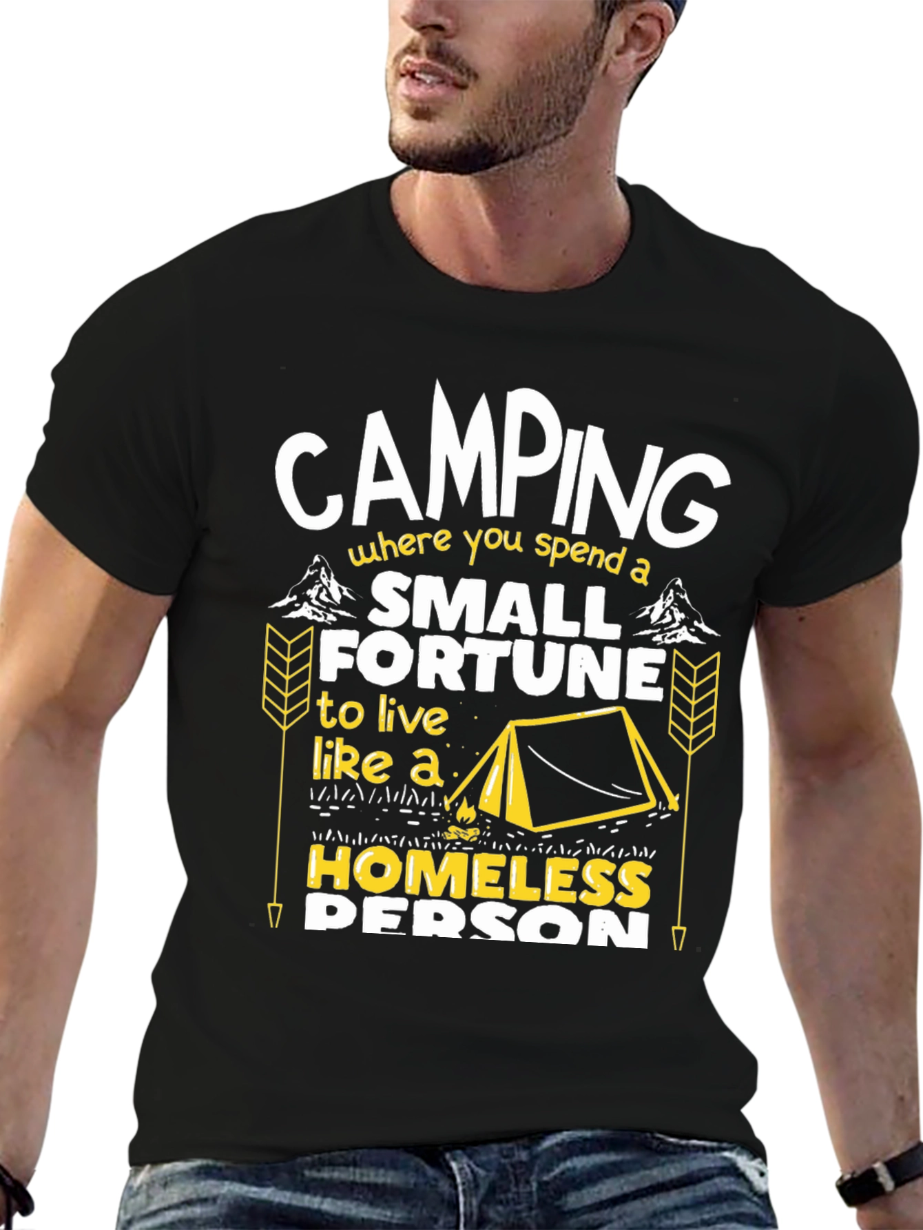 Black Camping Small Fortune Humor Graphic Tee view 6