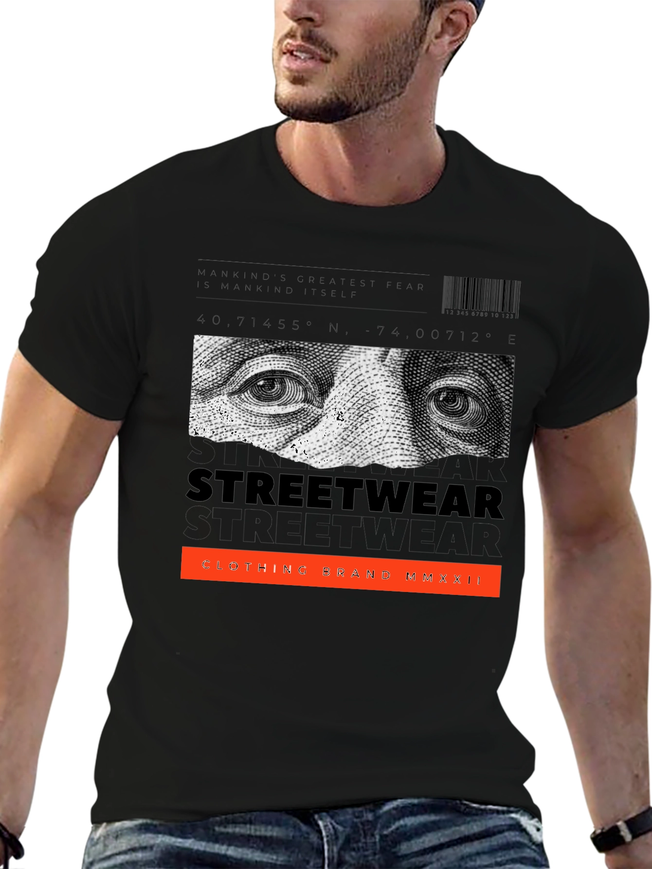 Black Streetwear Graphic Print Black T-Shirt view 6