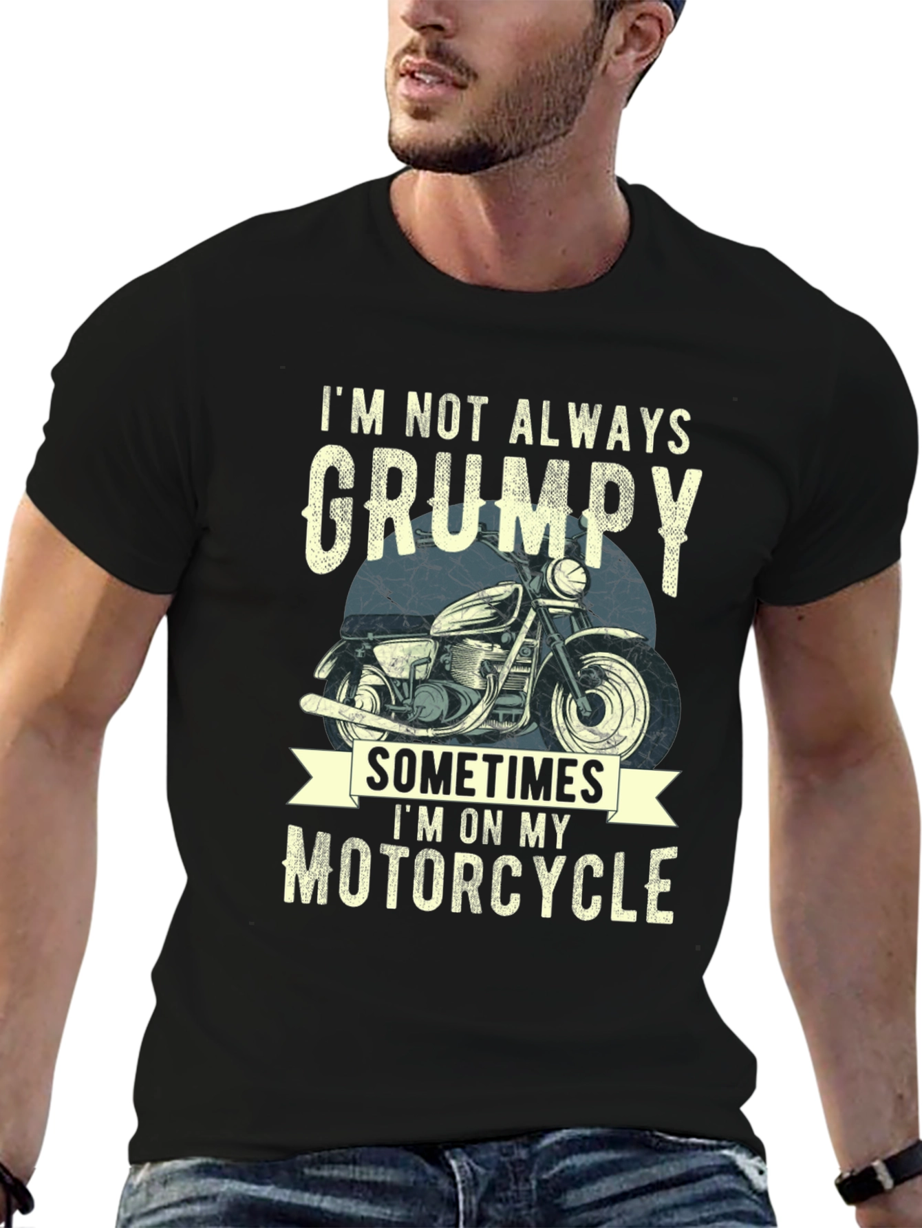 Black Grumpy Motorcycle T-Shirt - Funny Biker Tee view 6