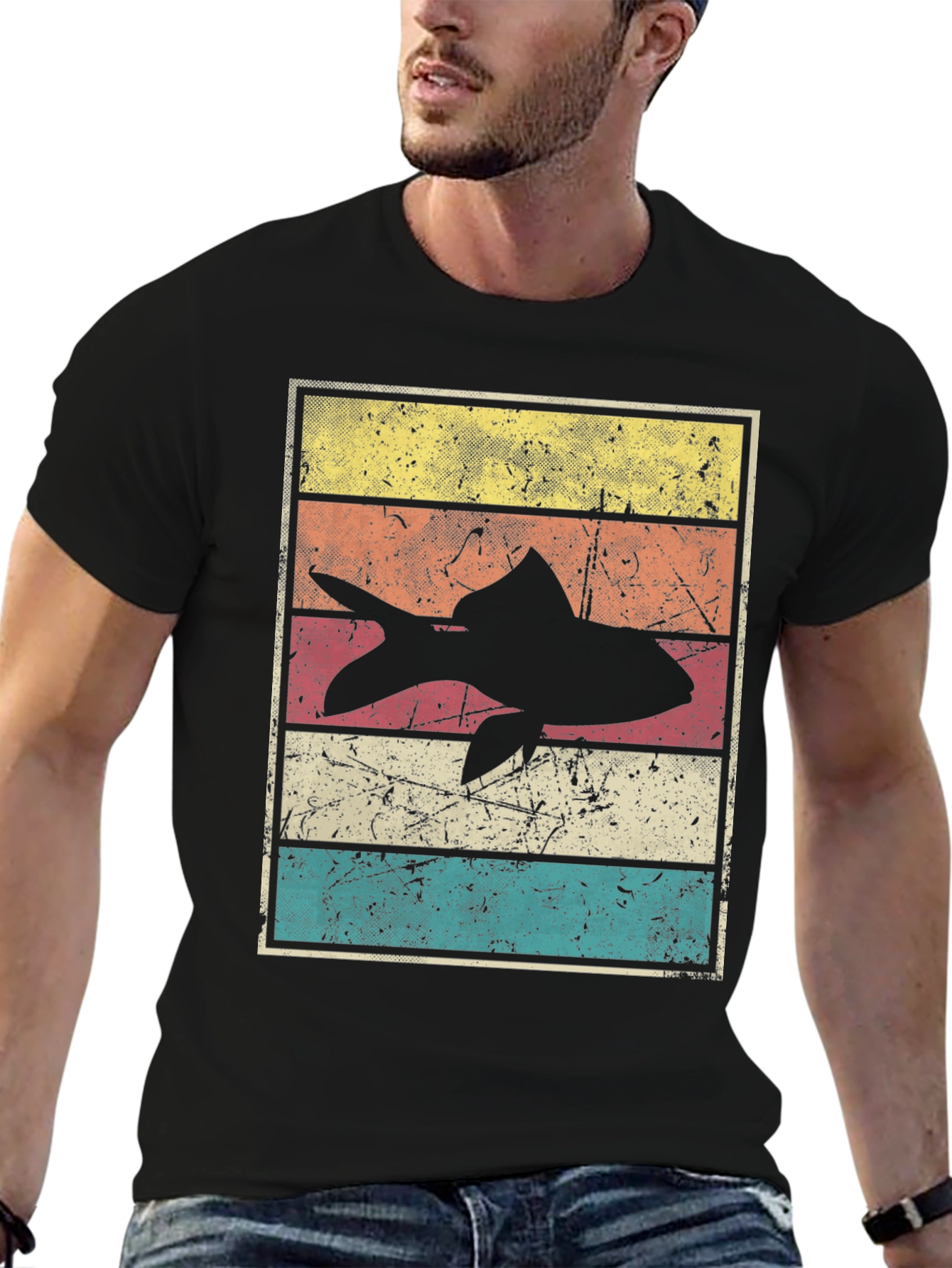 Black Retro Fish Graphic Tee - Vintage Style view 6