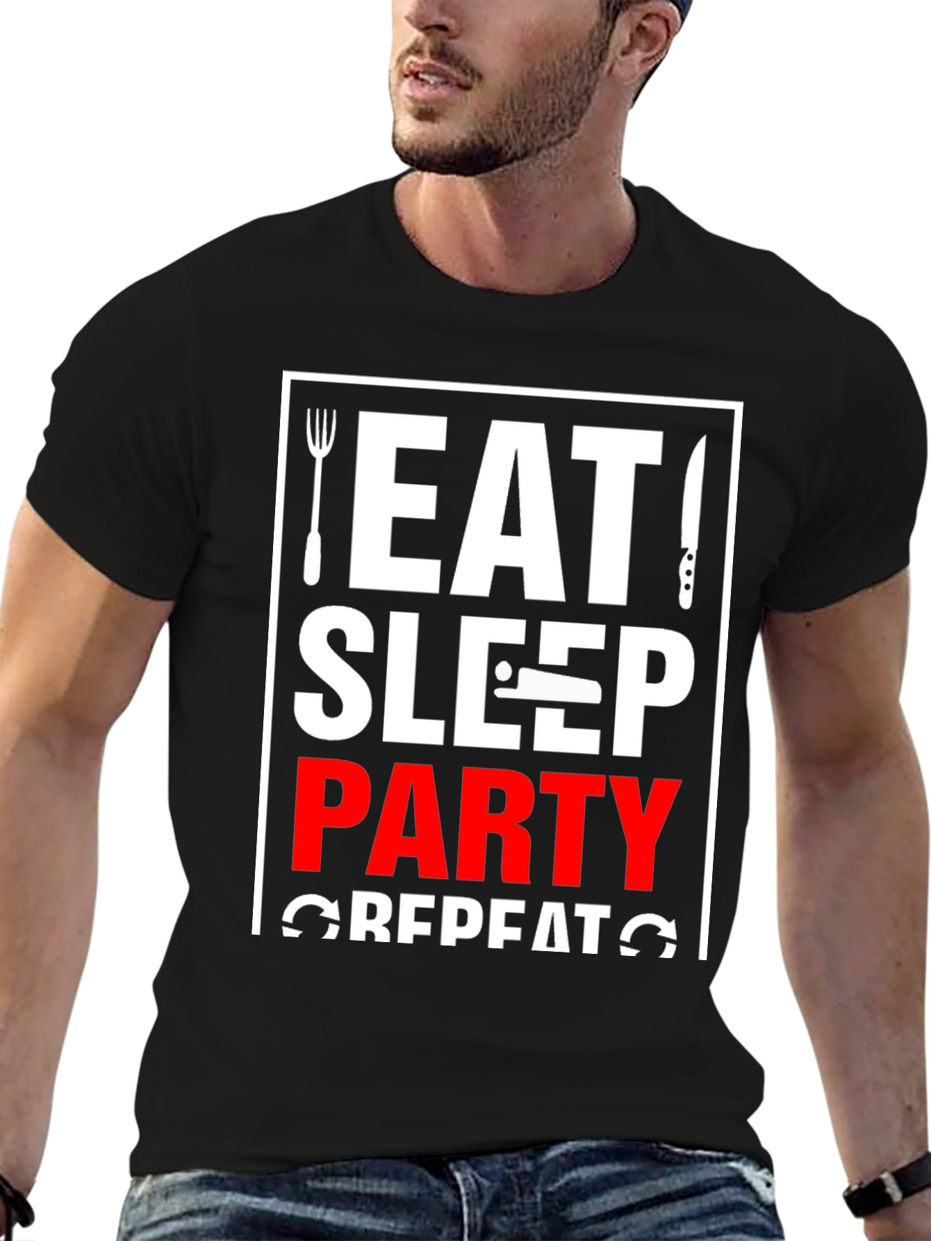 Eat Sleep Party Repeat T-Shirt - Black - 6