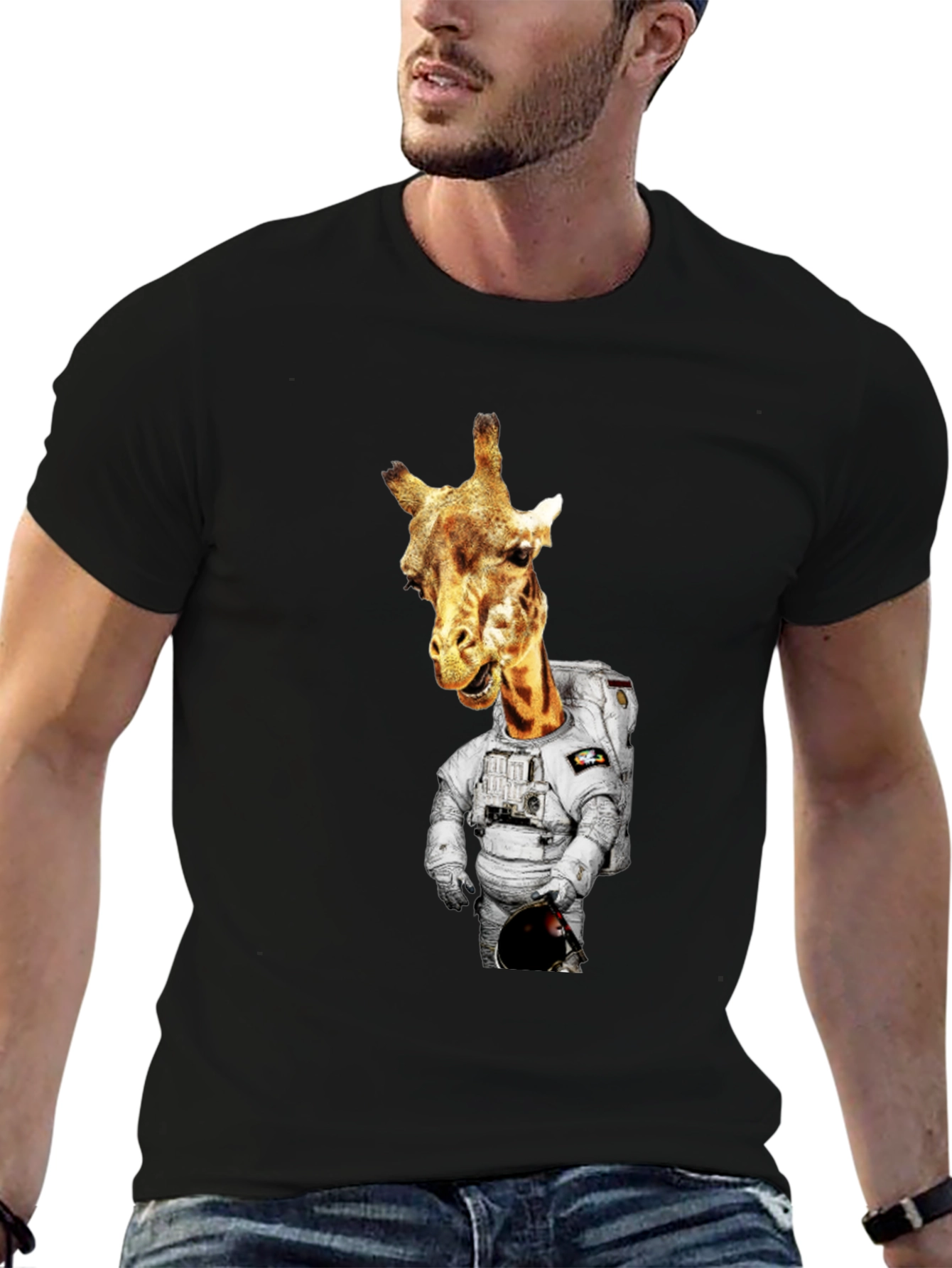 Black Giraffe Astronaut Graphic Tee - Men's Black T-Shirt view 6