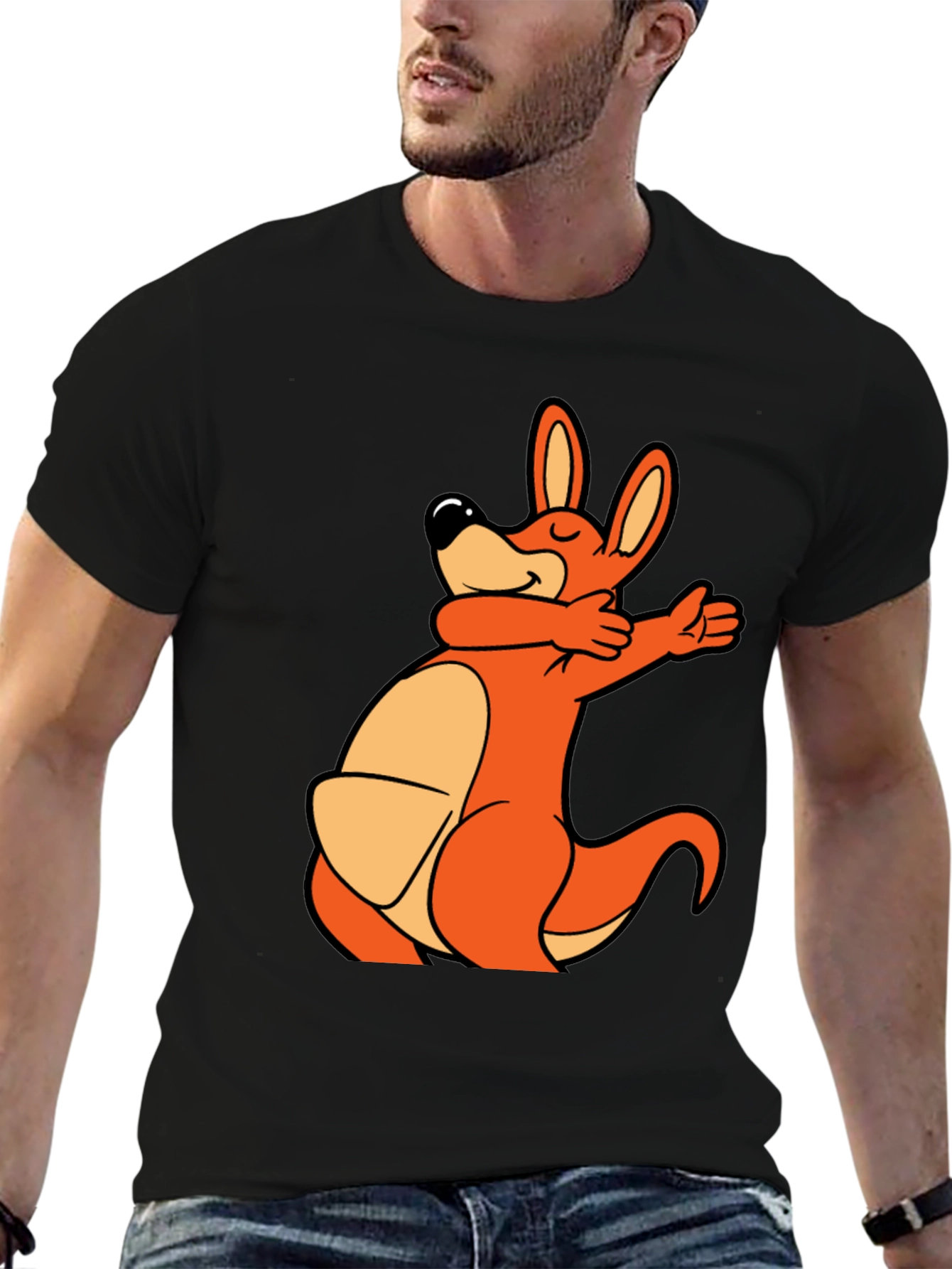 Black Dabbing Kangaroo Black T-Shirt view 6