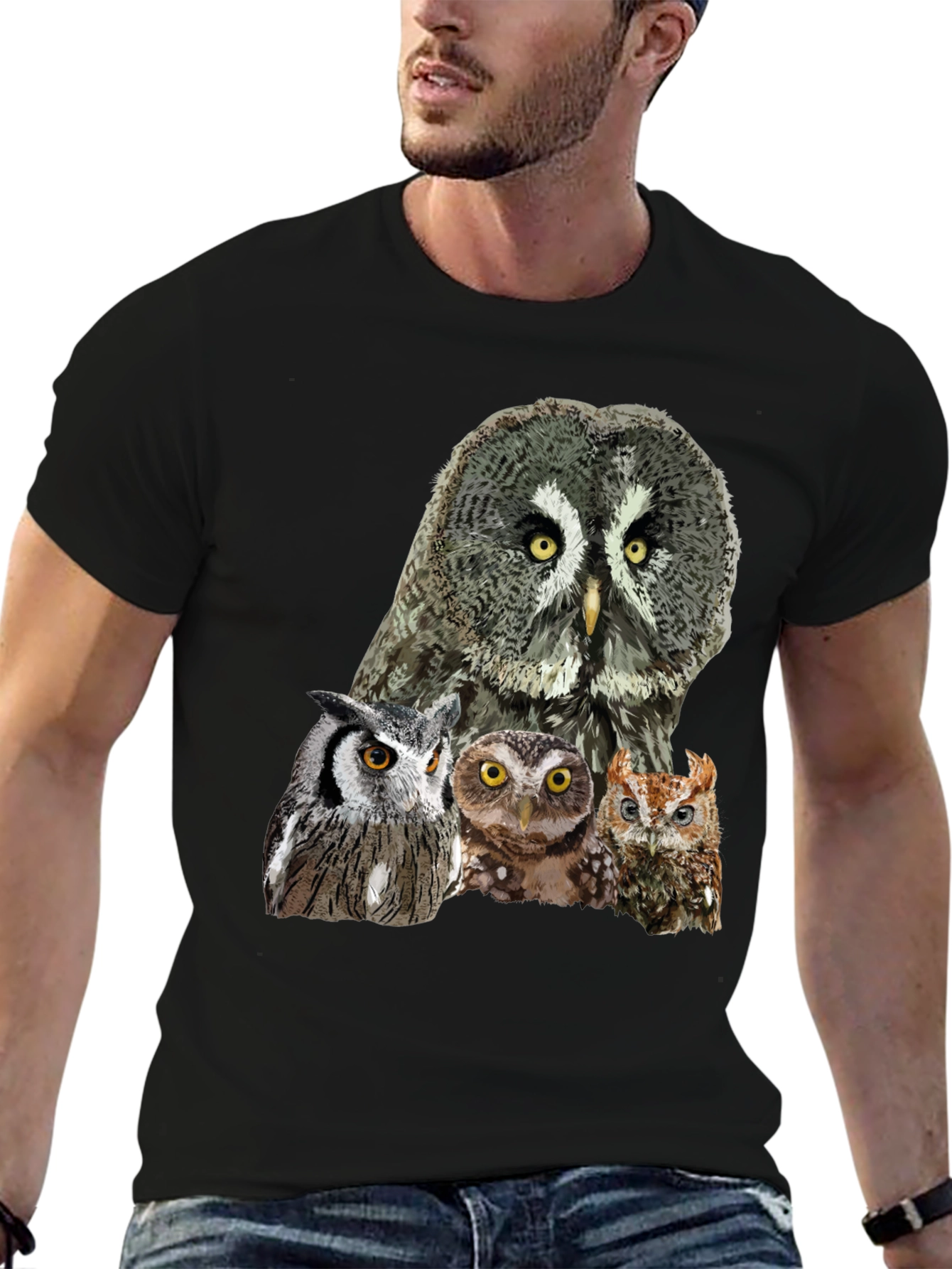 Owl Portrait Graphic T-Shirt - Men's Black Tee - 6
