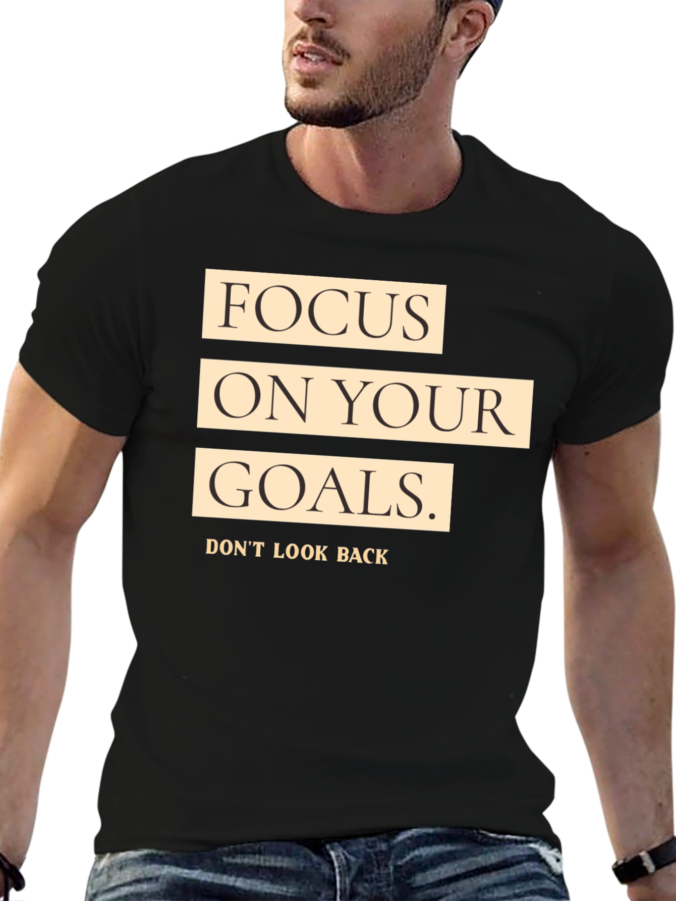 Black Focus on Your Goals Black Graphic T-Shirt view 6
