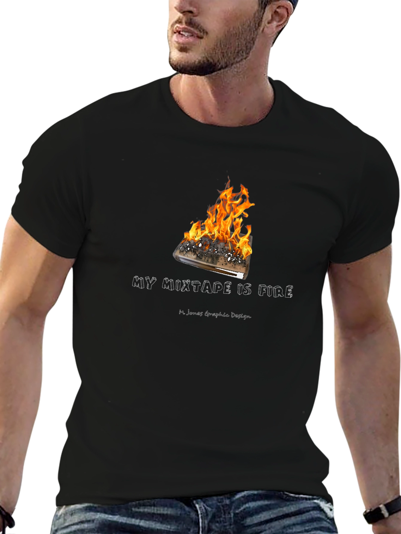Black "My Mixtape is Fire" Graphic T-Shirt view 6