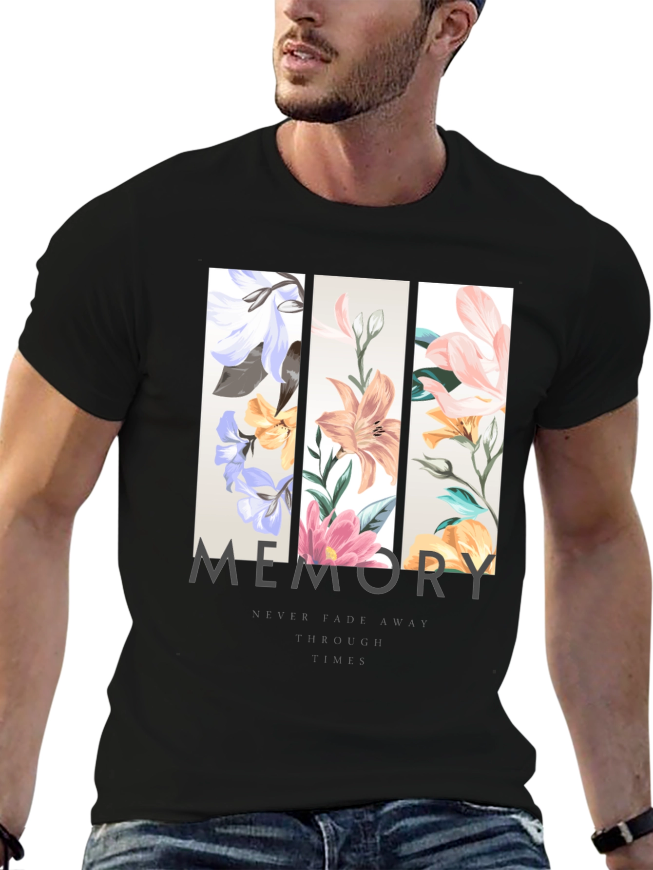 Black Floral Memory Graphic Print Black T-Shirt view 6