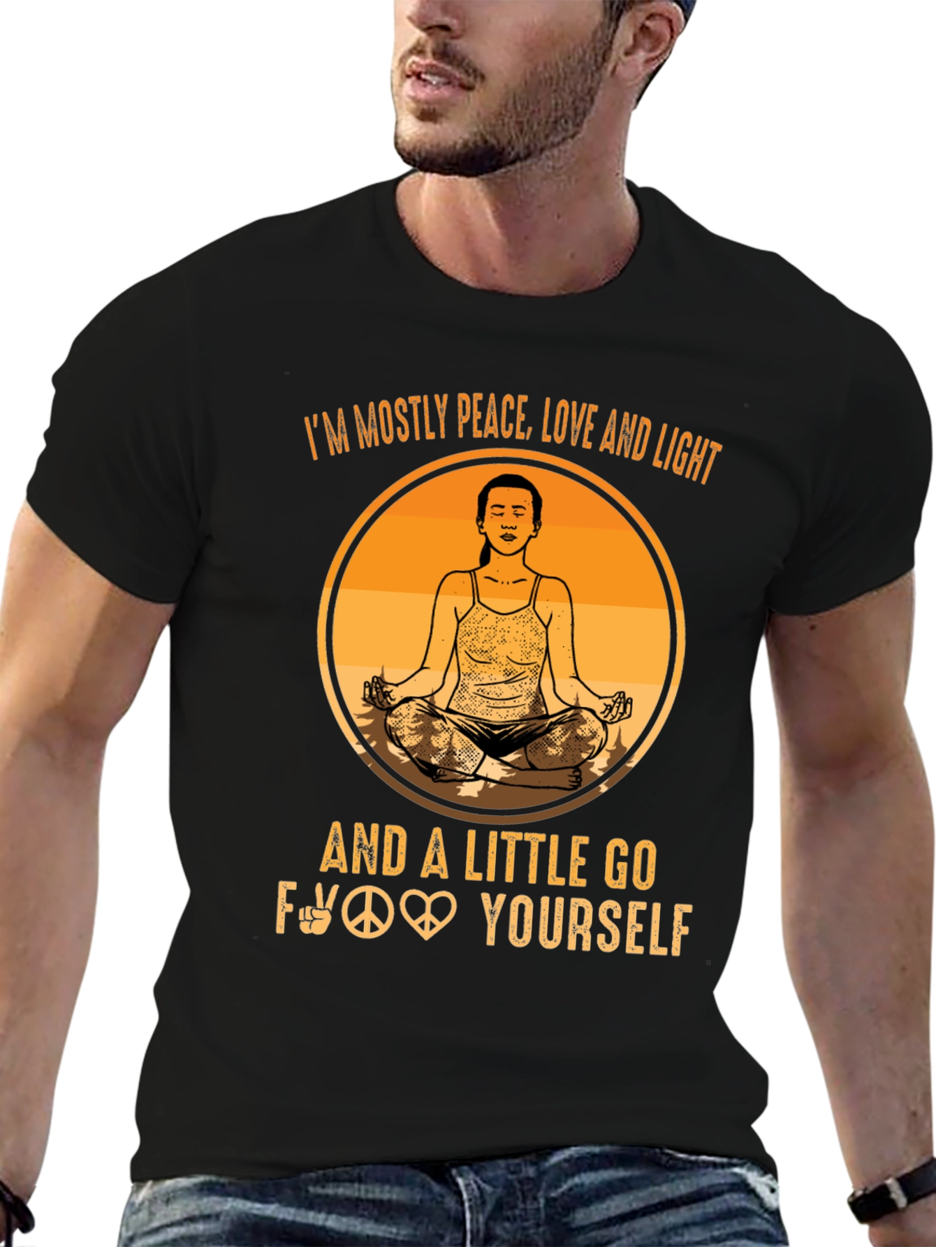 Black Peace Love Light Funny Yoga Graphic Tee view 6