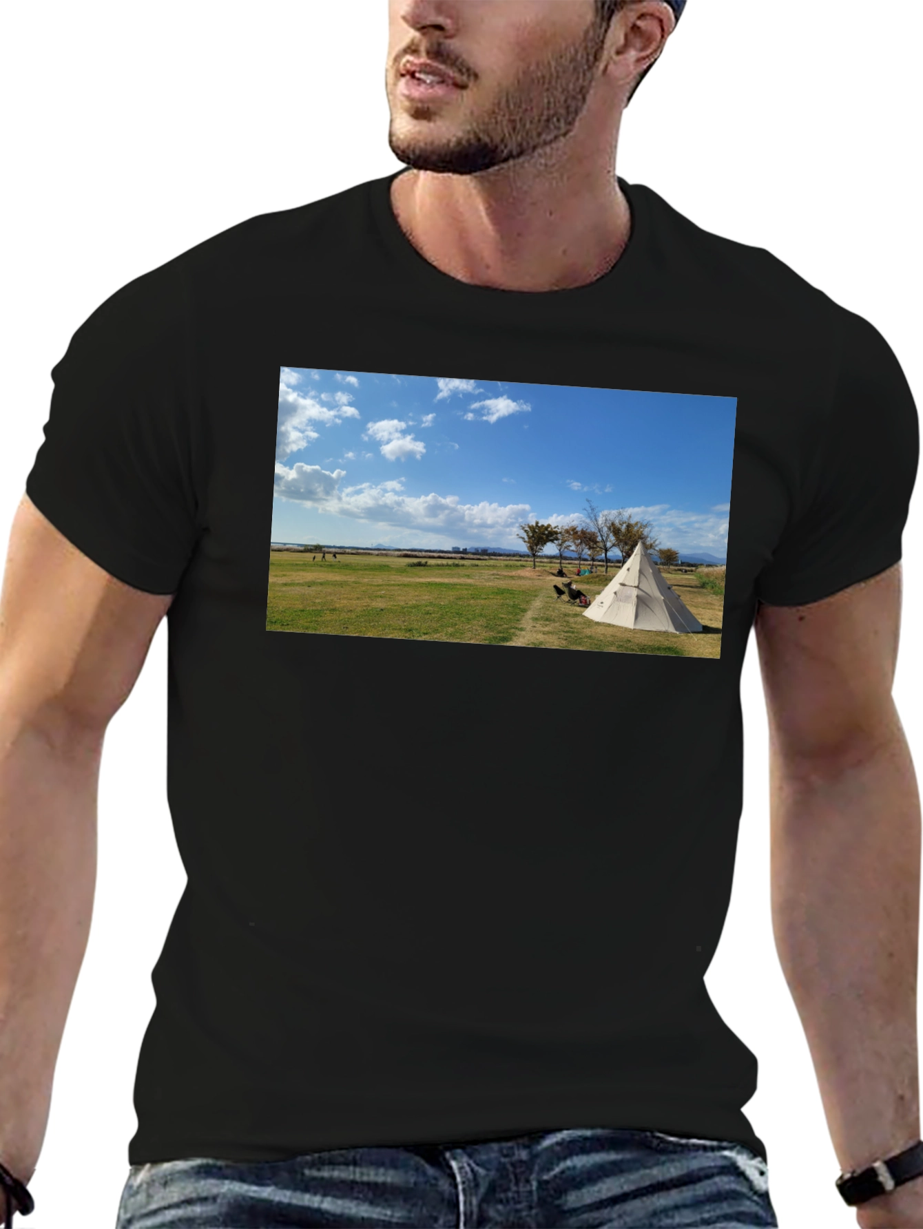 Nature Tee - Camping Design Black Cotton T-Shirt - 6