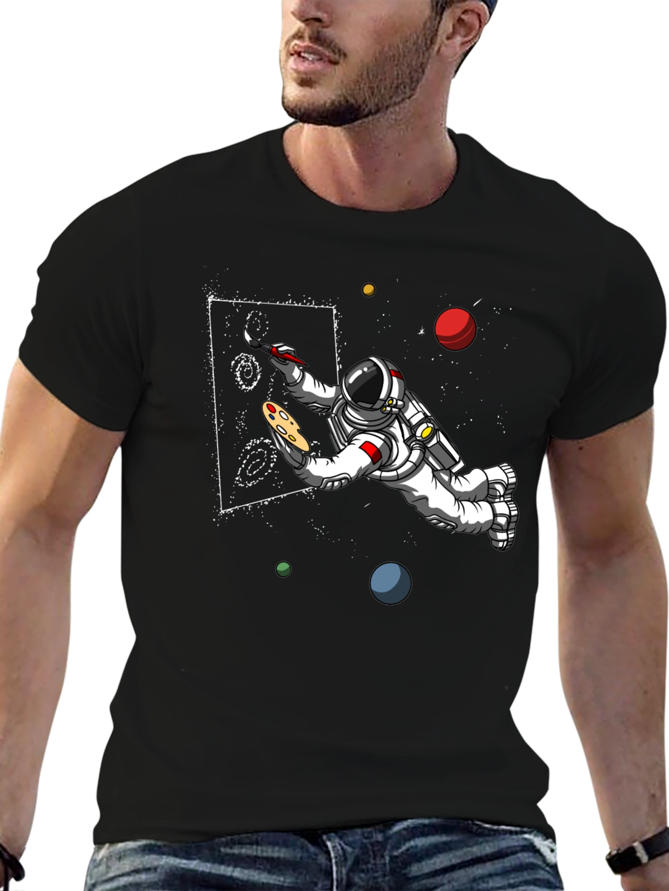 Black Astronaut Artist Graphic T-Shirt view 6