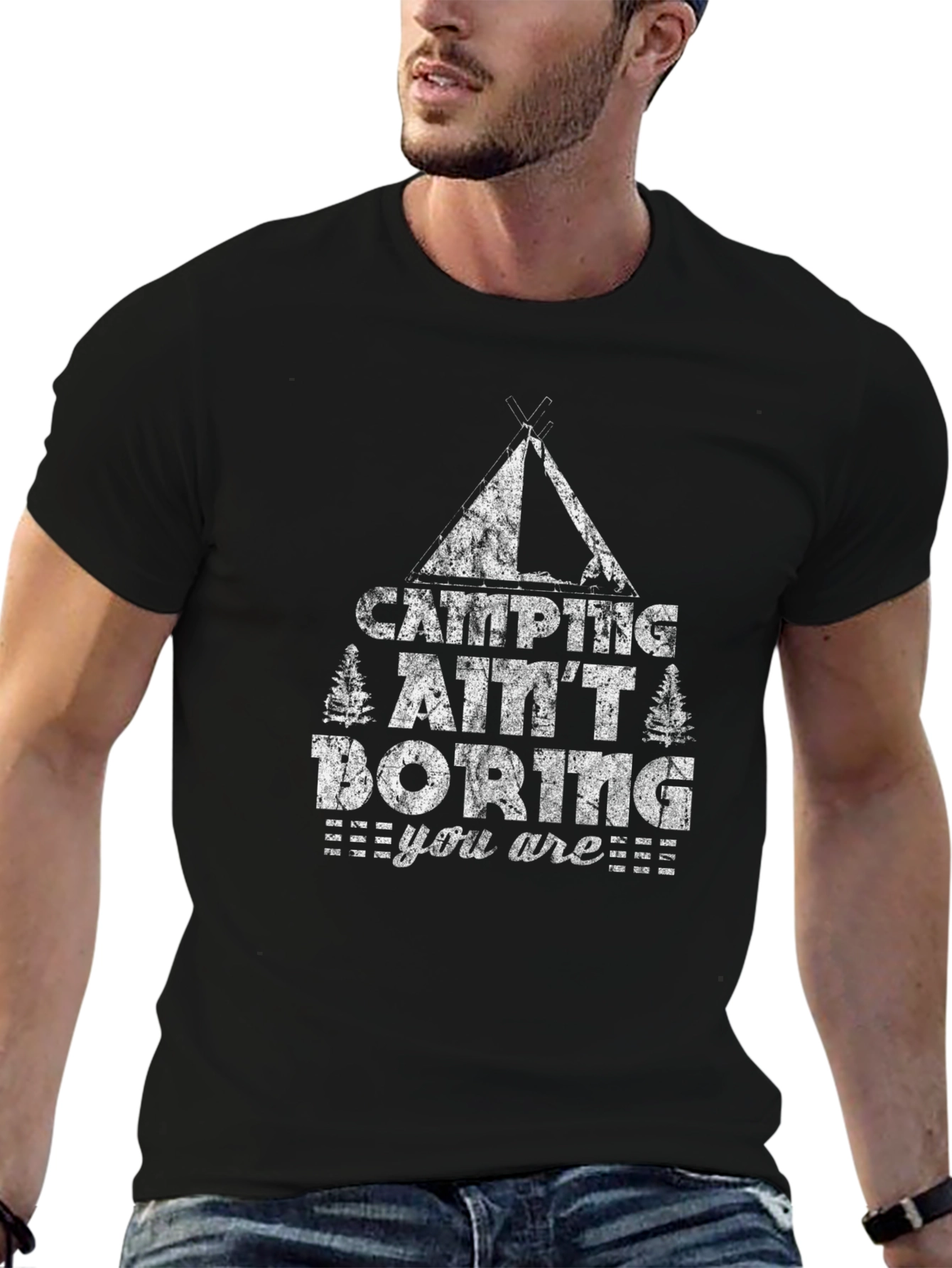 Black Camping Ain't Boring T-Shirt - Outdoor Adventure Tee view 6