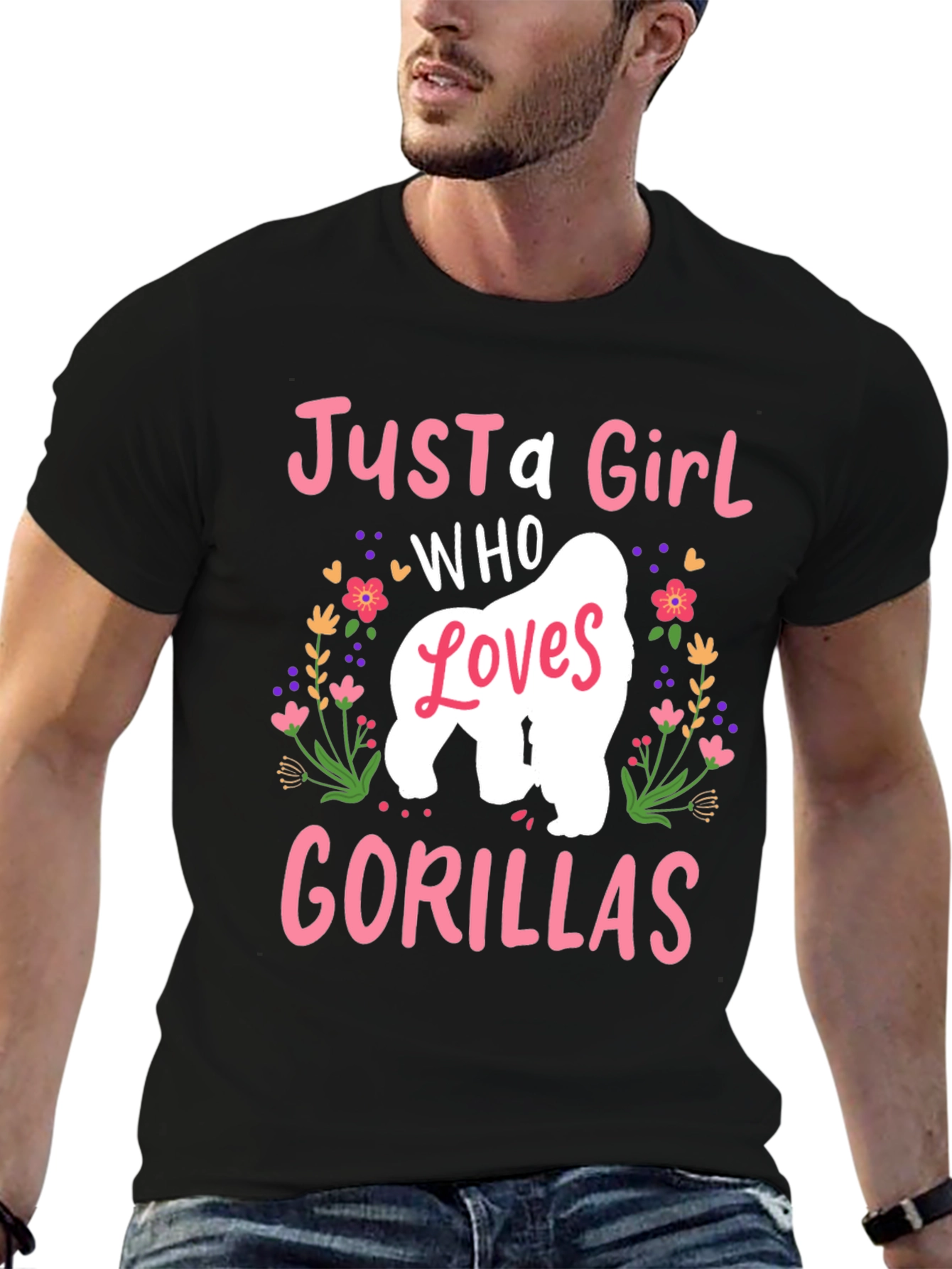 Black Just A Girl Who Loves Gorillas T-Shirt view 6