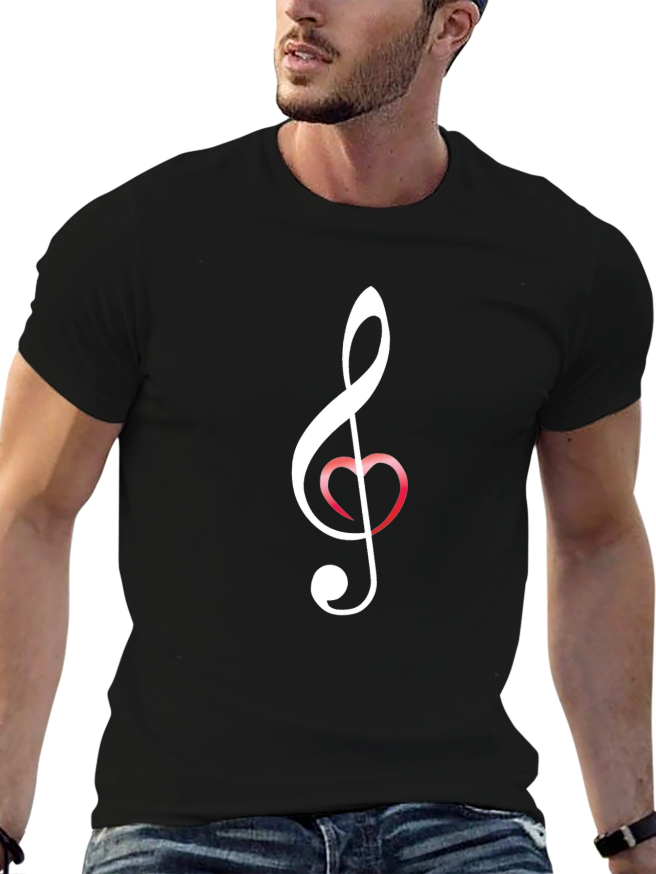 Black Musical Heart Clef Graphic T-Shirt view 6