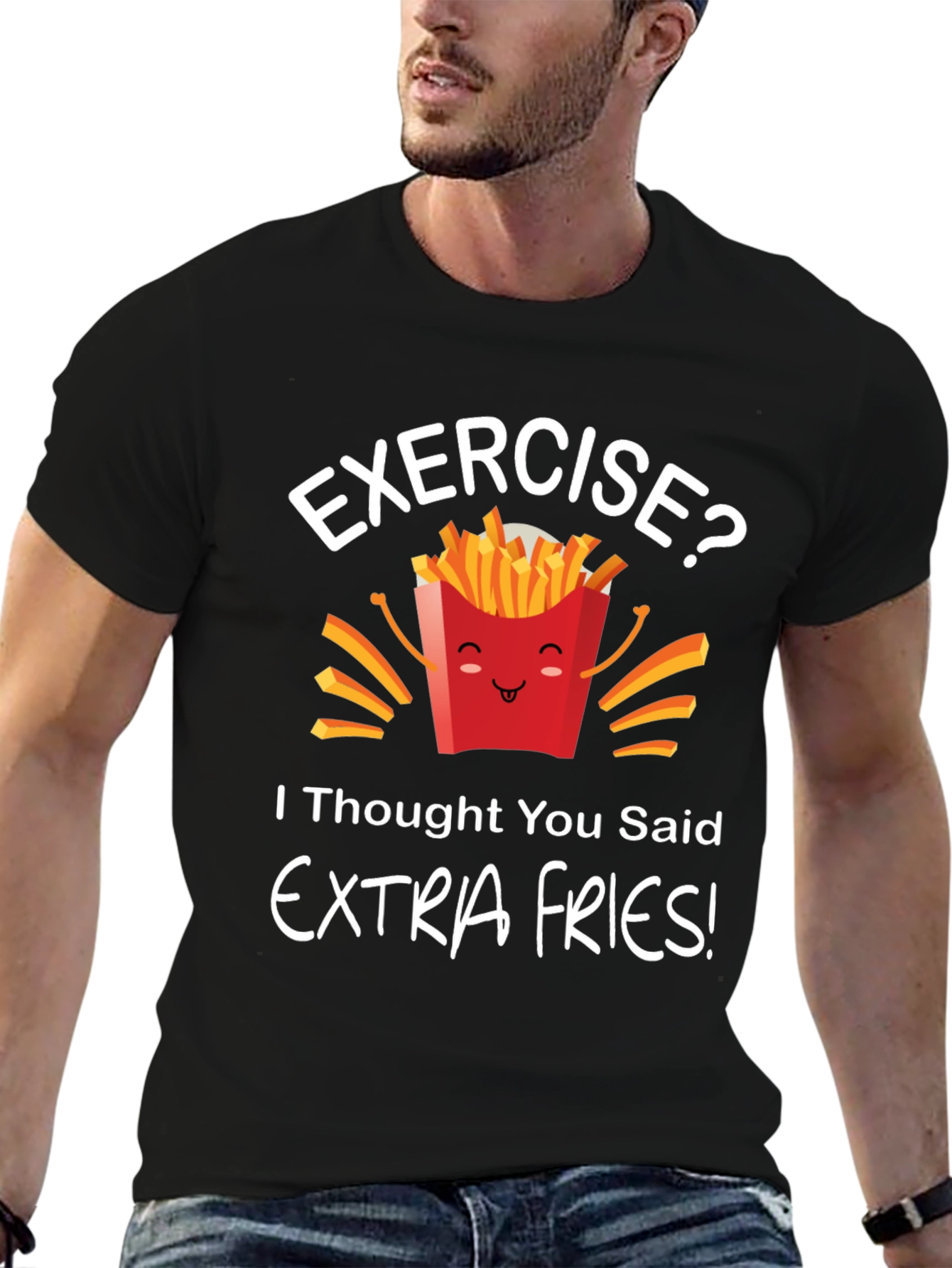 Black Funny 'Extra Fries' Graphic T-Shirt - Unisex view 6