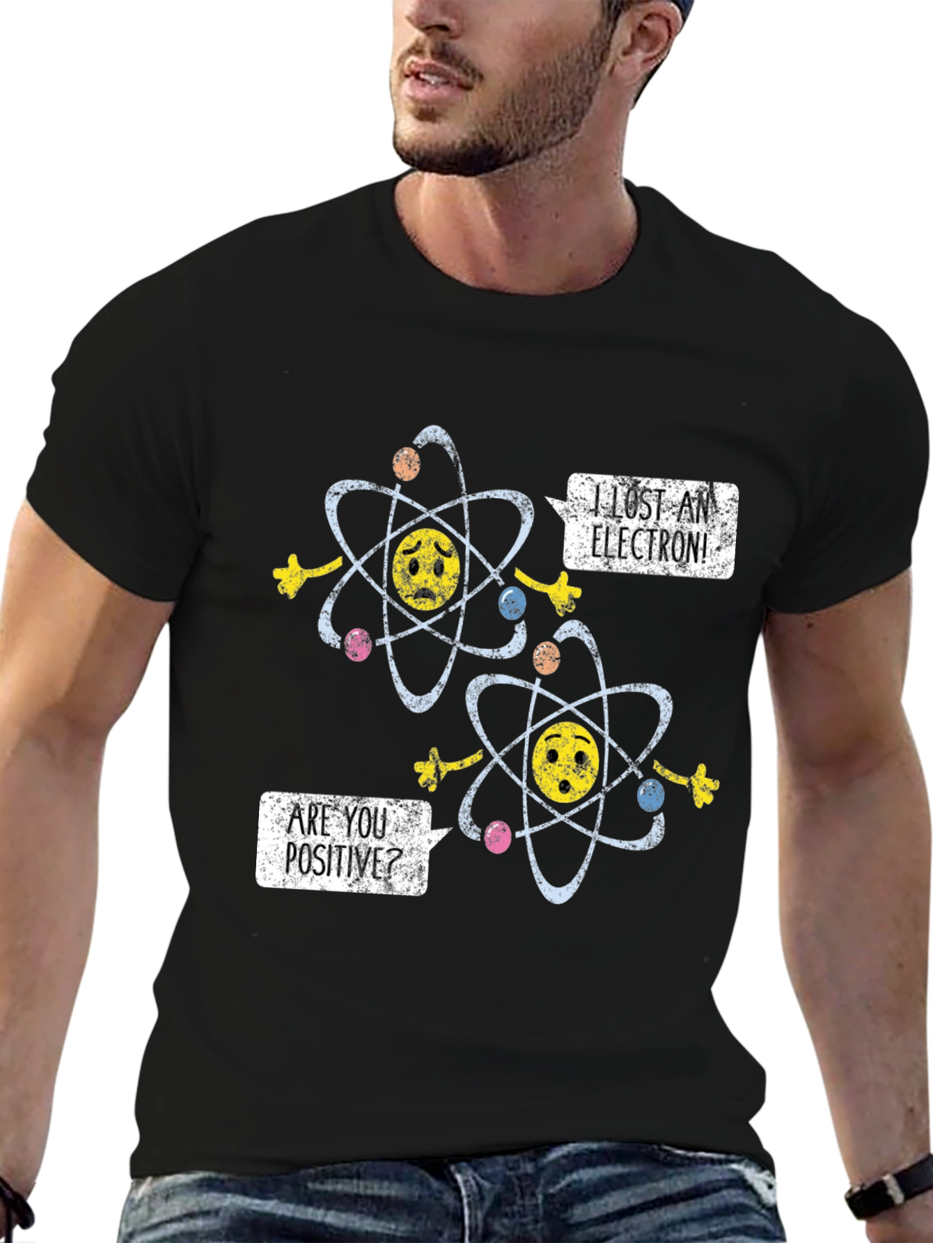 Black Lost Electron Humor T-Shirt view 6