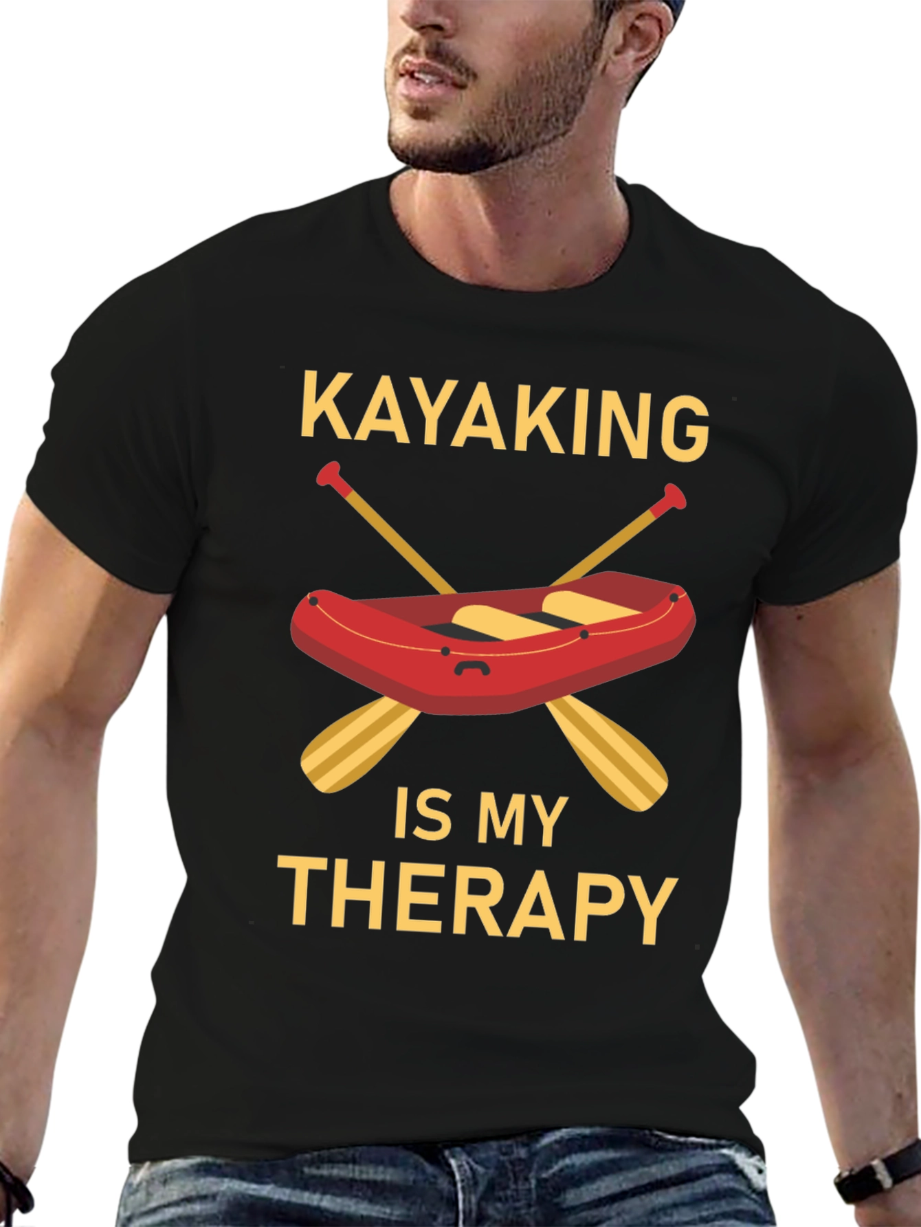 Black Kayaking Therapy Graphic T-Shirt - Black view 6