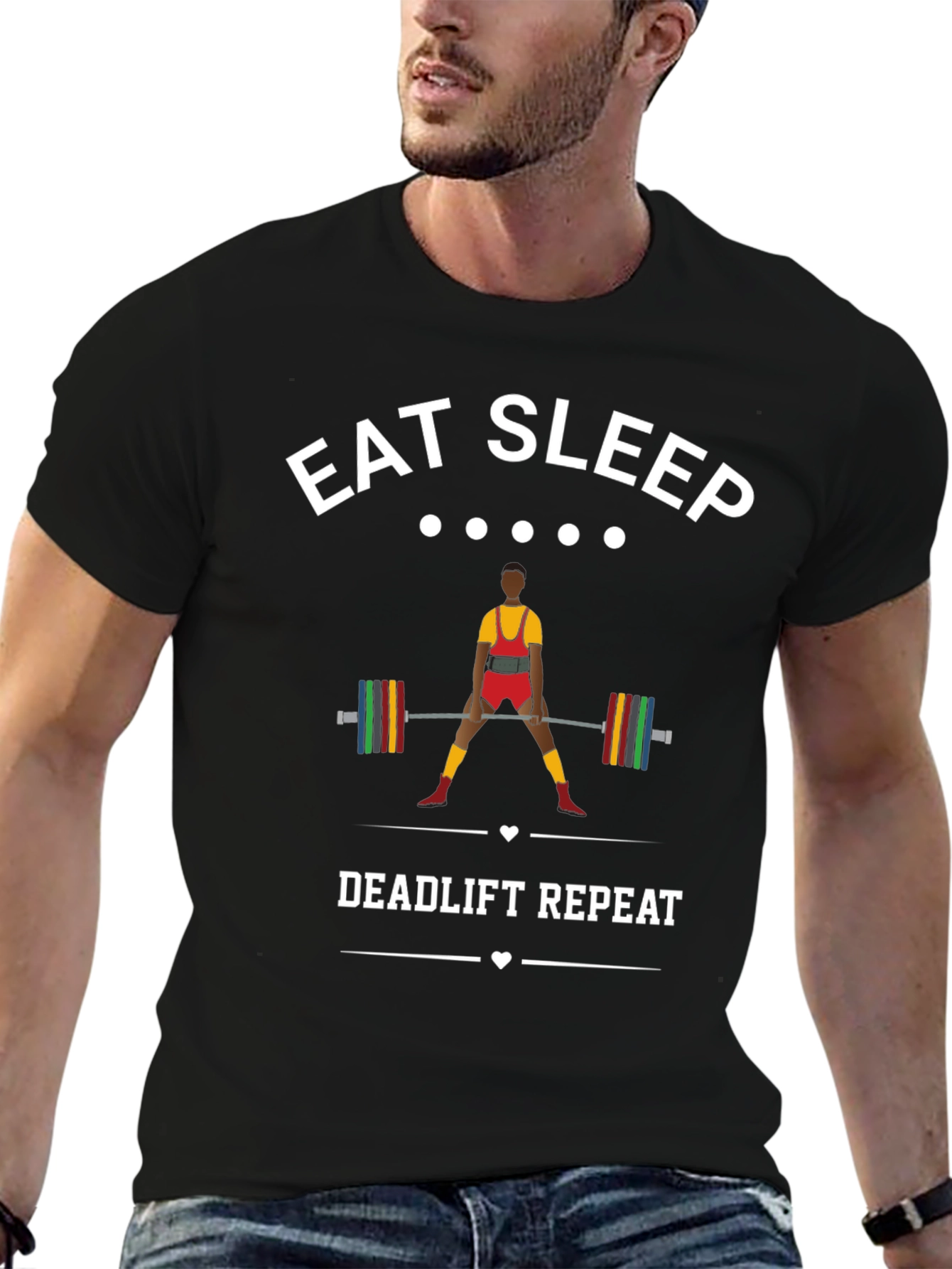 Black Eat Sleep Deadlift Repeat T-Shirt view 6