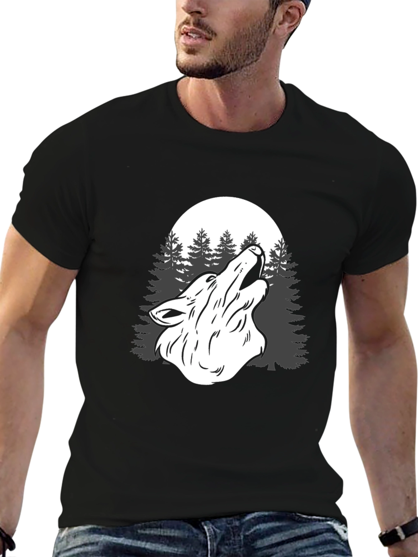 Wolf Howl Moon Graphic T-Shirt - Men's Black Tee - 6